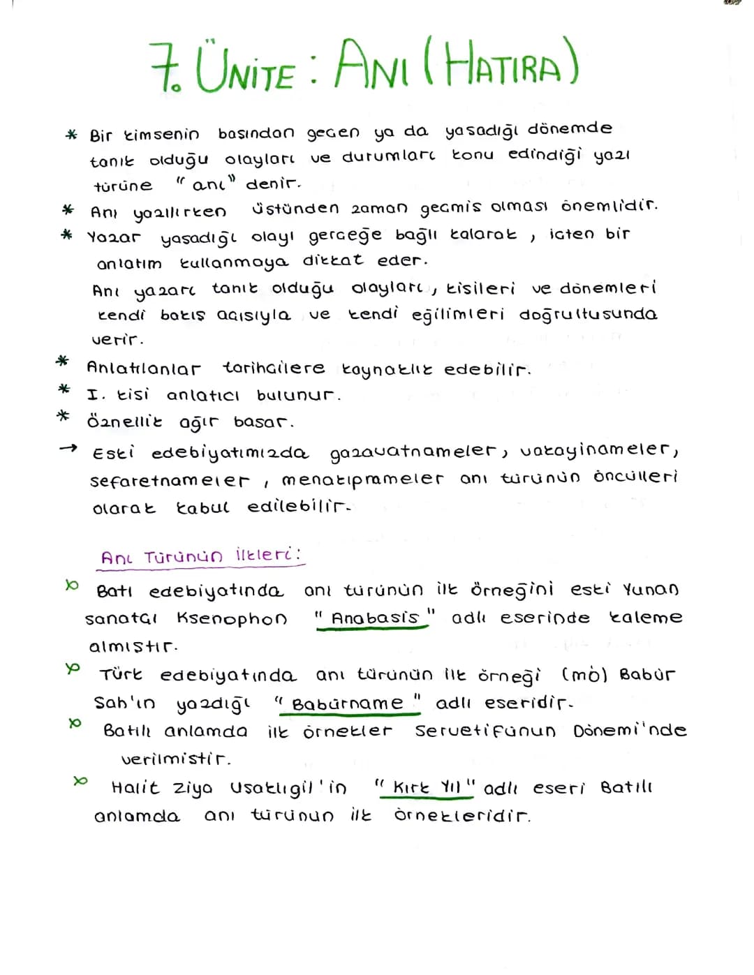 7. Ünite: Anı(Hatıra)