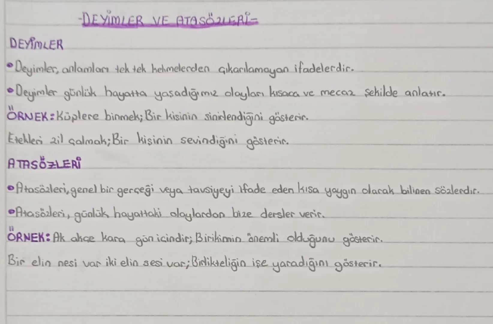 --- OCR Start ---
DEYİMLER
-DEYİMLER VE ATASÖZLERİ-
• Deyimler, anlamları tek tek helimelerden çıkarılamayan ifadelerdir.
• Deyimler günlük 