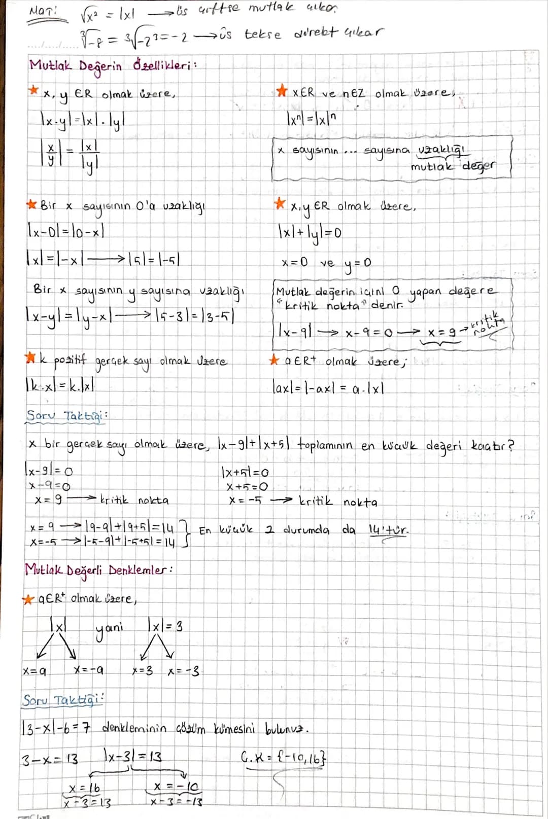 MUTLAK DEĞER
Say, doğrusu üzerinde alınan bir x sayısının sıfıra olan uzakliging x'in
mutlak değeri denir.
X
× br
0
✗
x br
√x, 30 →
X, X>0 a