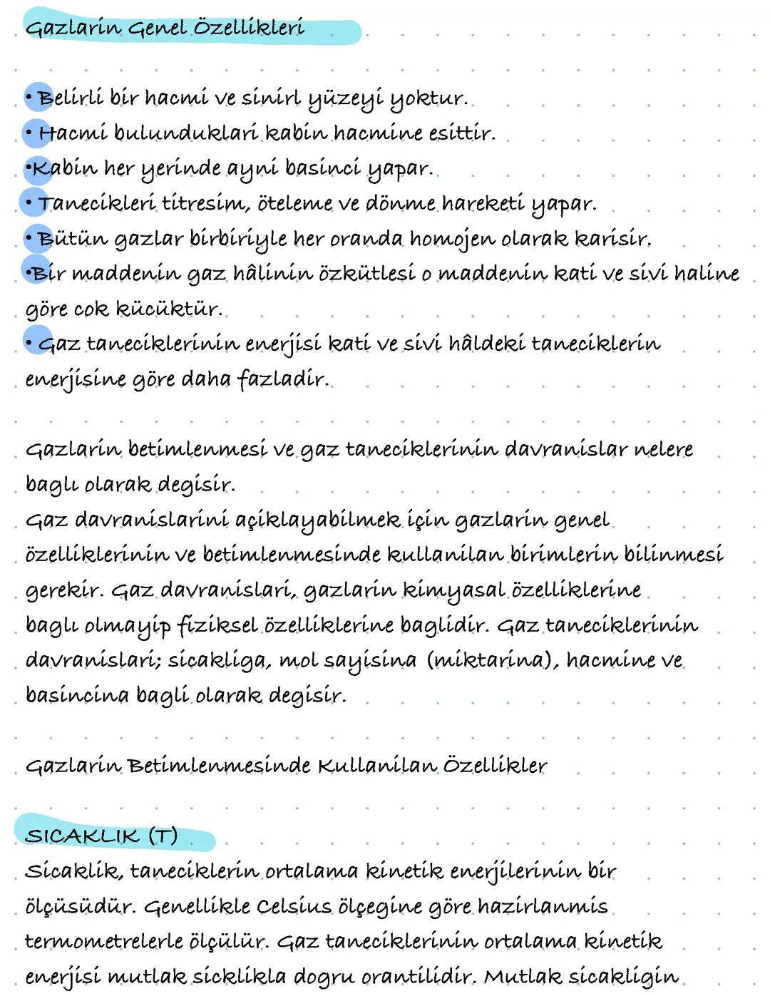 Gazların genel özellikleri/Gaz yasaları