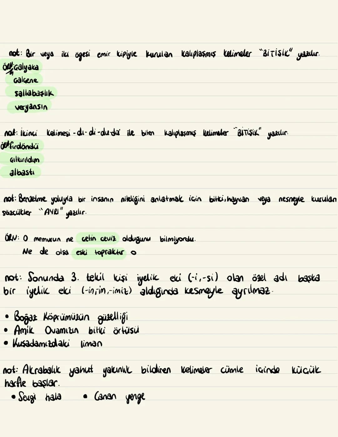 Yazım Kuralları:
Kelime + Kelime
Kelime + Kelime
⇓
Yeni Anlam
Yeni anlam
Birleşik Kelime
Kelime grubu
ÖRN Gün batımı
Ana yurt
Saf dişi
Genel