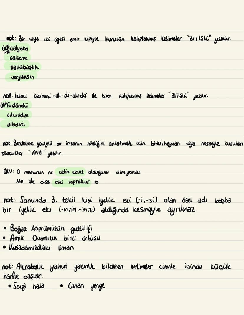 Yazım Kuralları:
Kelime + Kelime
Kelime + Kelime
⇓
Yeni Anlam
Yeni anlam
Birleşik Kelime
Kelime grubu
ÖRN Gün batımı
Ana yurt
Saf dişi
Genel