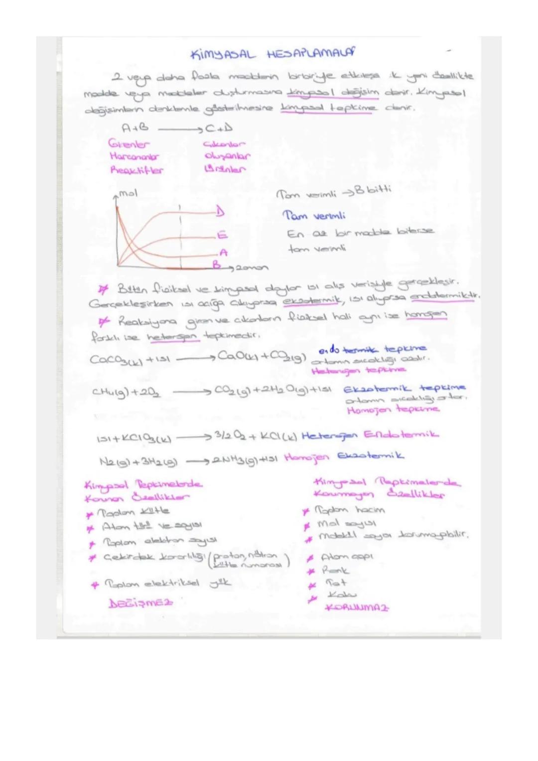 2
KimYASAL HESAPLAMALA
daallikte
veya daha fazla maddenin birbiriyle ethless k ymi
madde veya maddeler duşturmasına kimyasal değişim denir. 