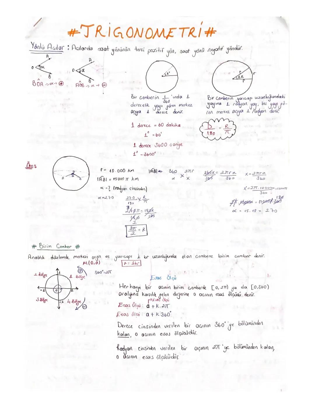 #TRIGONOMETRI #
Yönlü Açılar: Açılarda suat yönünün tersi pozitir yön, saat yönü negatif yöndür.

A
οα
BOA
AB

Bir Gemberin inda 1
360
derec