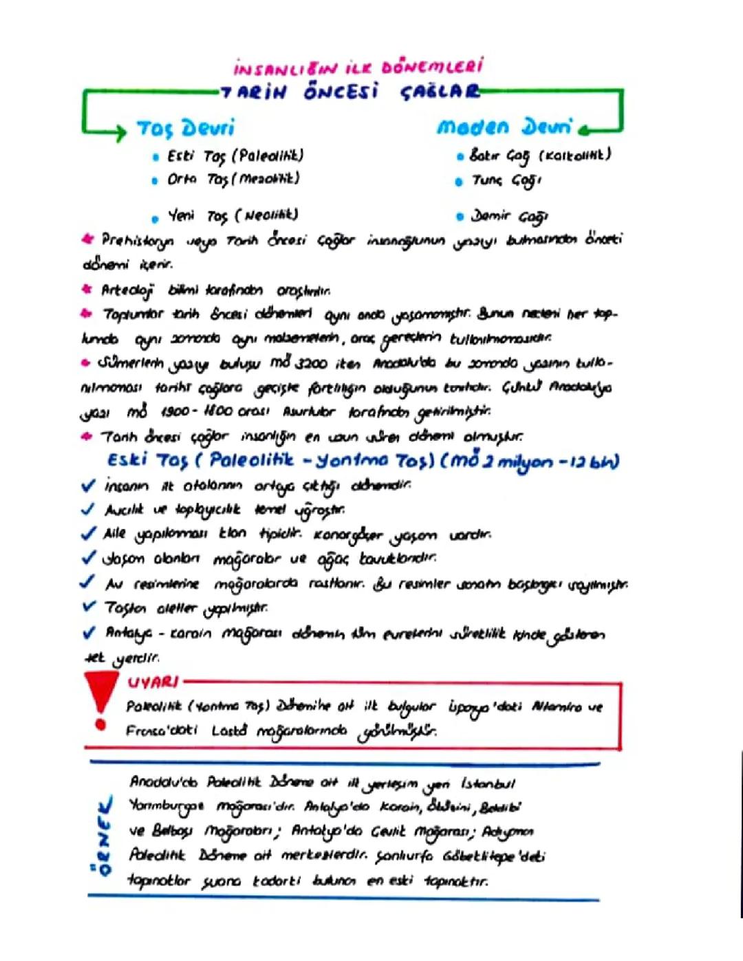 İnsanlığın İlk Dönemleri: Kısa Notlar ve PDF Dökümanları