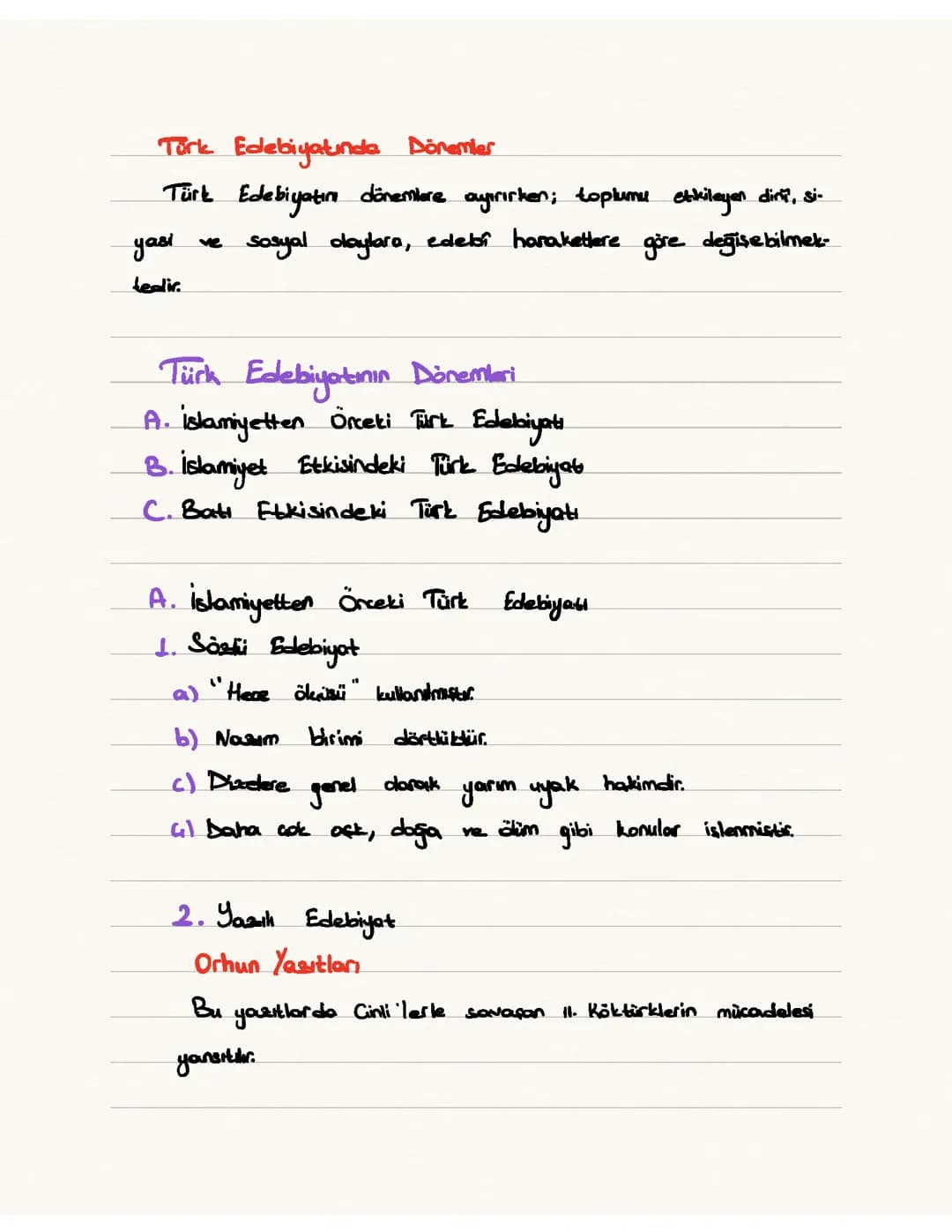 10. Sınıf Türk Edebiyatının Dönemleri: Kısa Özet ve Notlar