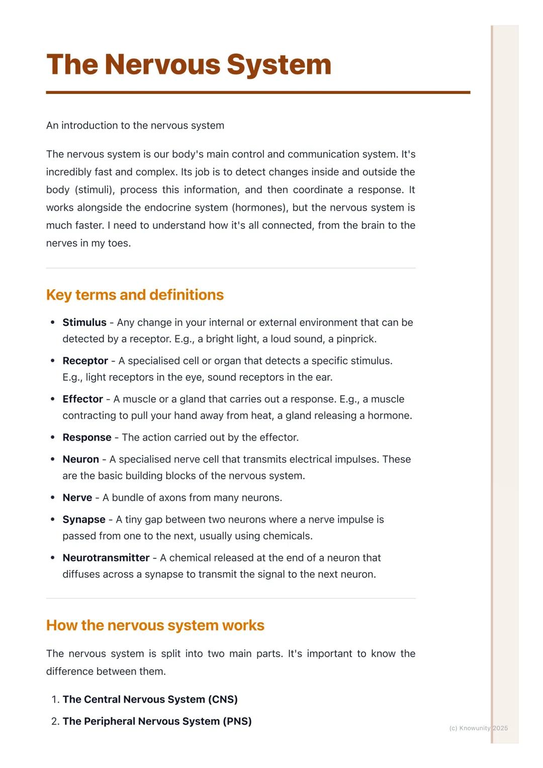 # The Nervous System

An introduction to the nervous system

The nervous system is our body's main control and communication system. It's
in