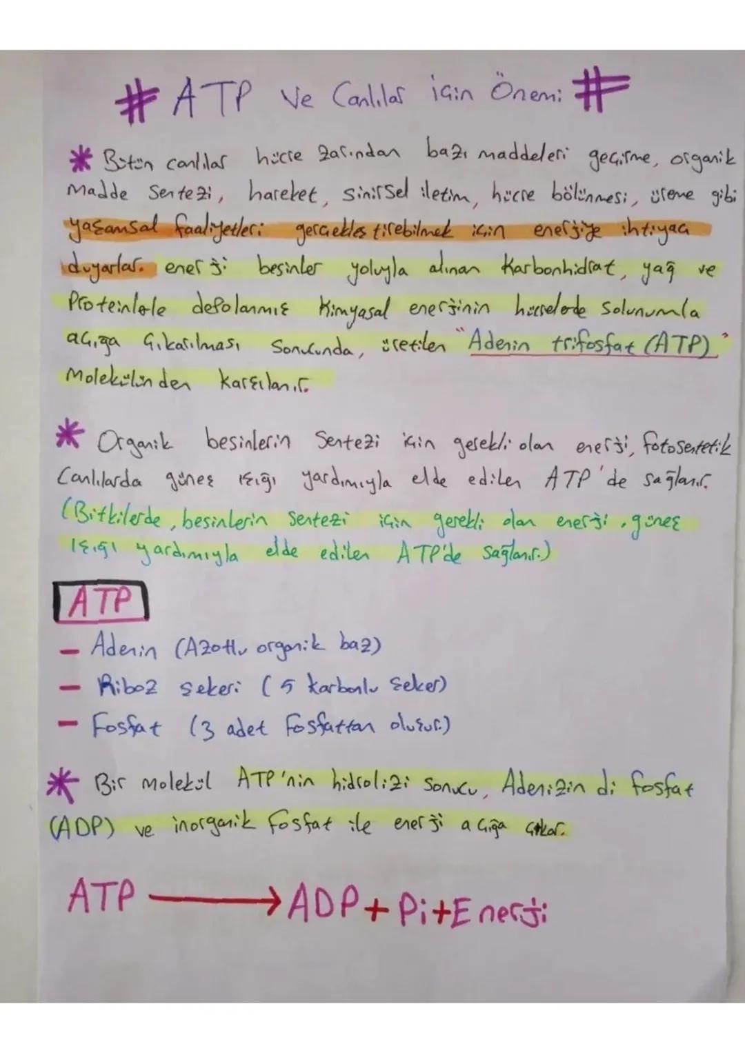 #ATP Ve Canlılar için Önemi #
*Bütün canlilar hücre Zafından bazı maddeleri geçirme, organik
Madde Sentezi, hareket, sinirsel iletim, hücre 