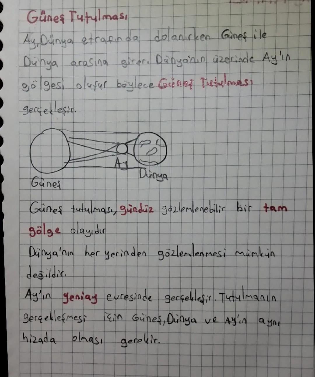 # Güneş Tutulması

Ay, Dünya etrafında dolanırken Güneş ile
Dünya arasına girer. Dünyanın üzerinde Ay'ın
gölgesi oluşur böylece Guneş Tetulm