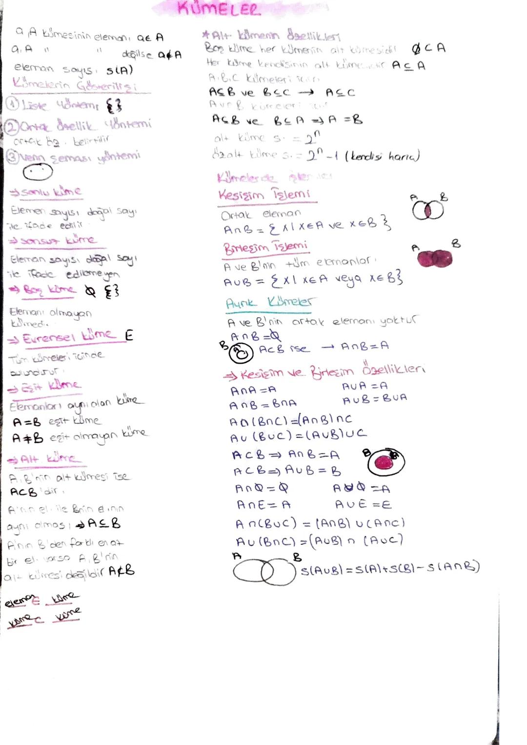 a A kimesinin elemon, QE A
4.A "
al
değilse Q&A
eleman sayis: S(A)
Kümelerin Gesterilizi
①Liste Yöntem {}
②Ortak Stellik yöntemi
ortak be, b