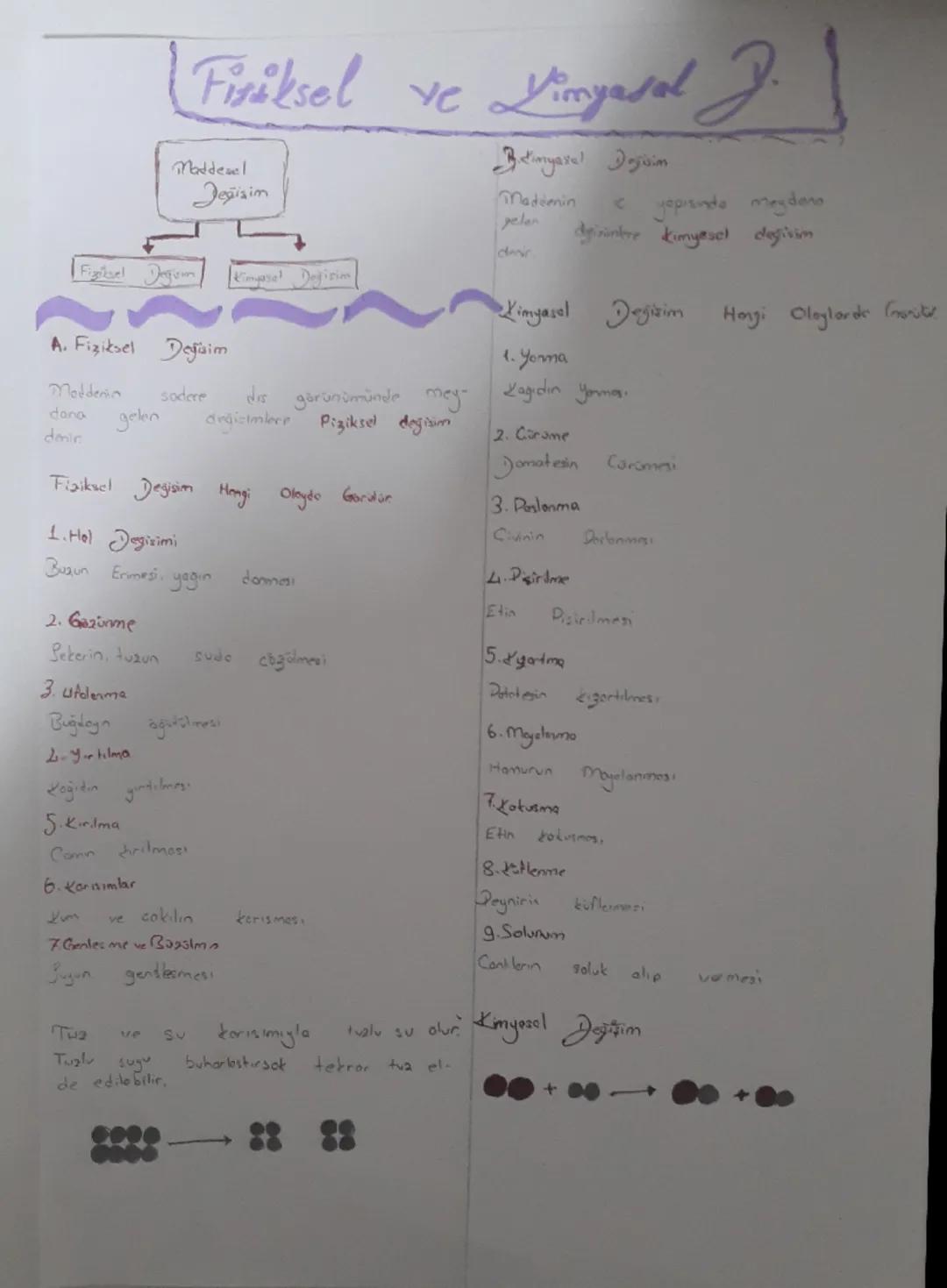 Fiziksel ve Kimyasal değişim ders notu