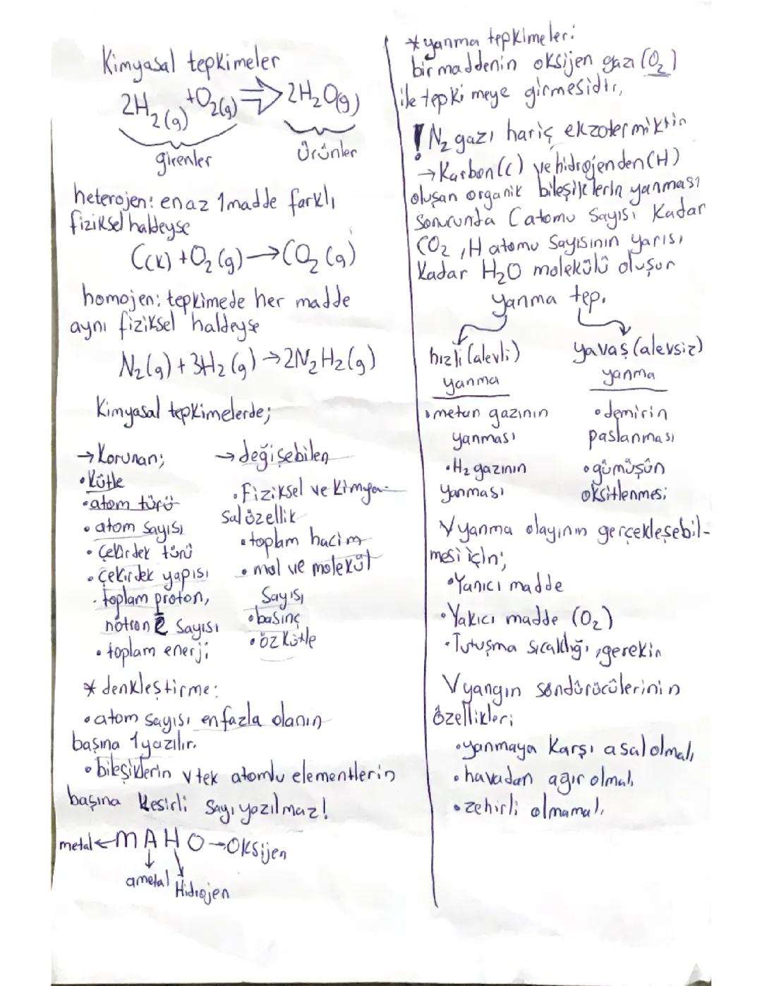 KİMYA kimyasal tepkimeler 10. Sınıf