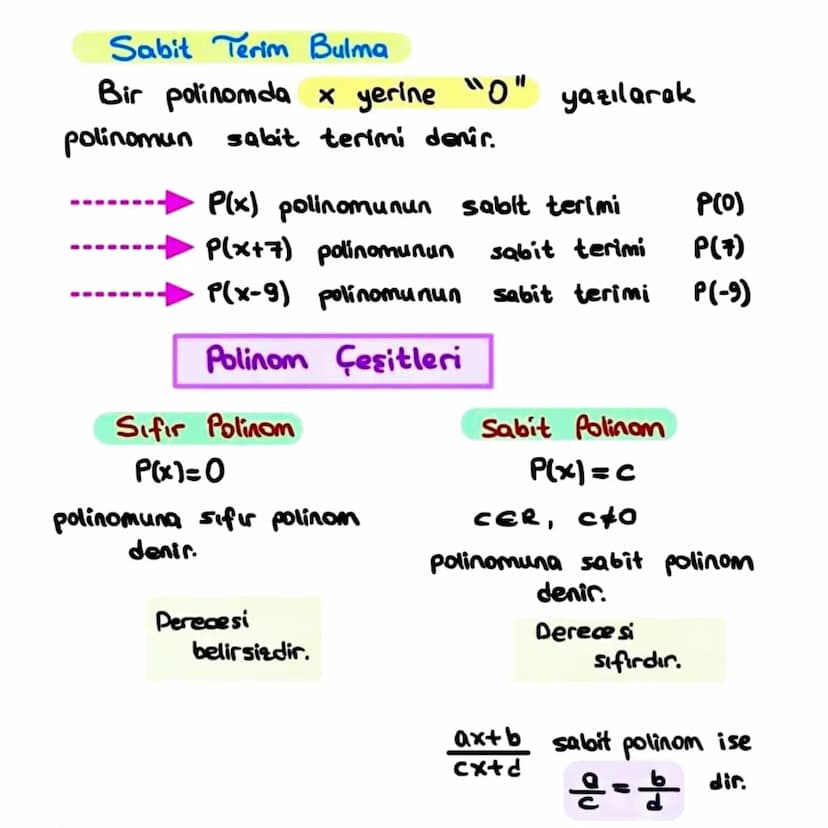 POLINOMLAR
a0, a11, an-1, an ER ve nEN olmak üzere
001011
P(x)=a^x^+an+
X1-1+
°0+x³o+-
biçiminde çok terimlilere x'e bağlı reel
katsayılı po