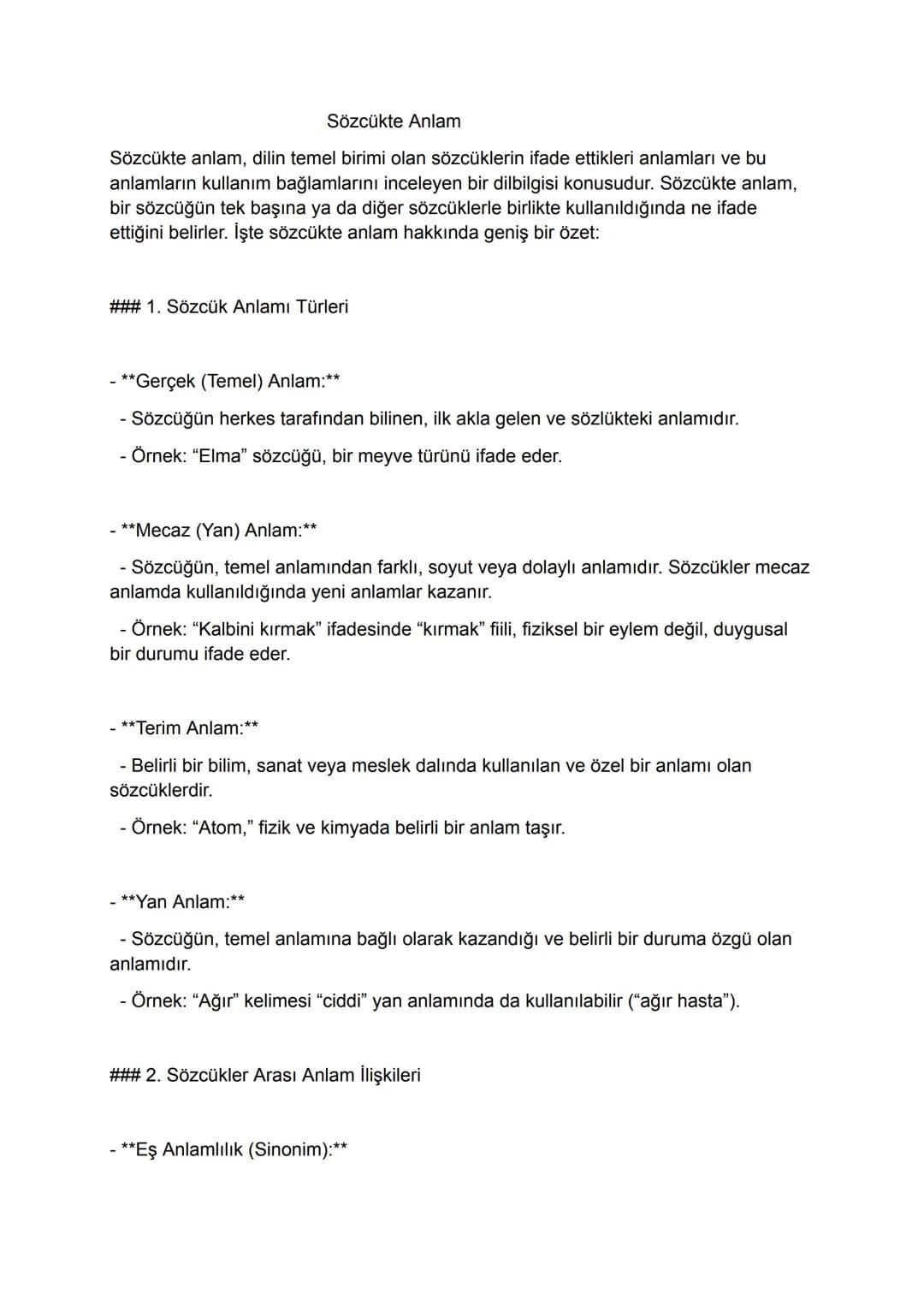Sözcükte Anlam
Sözcükte anlam, dilin temel birimi olan sözcüklerin ifade ettikleri anlamları ve bu
anlamların kullanım bağlamlarını inceleye