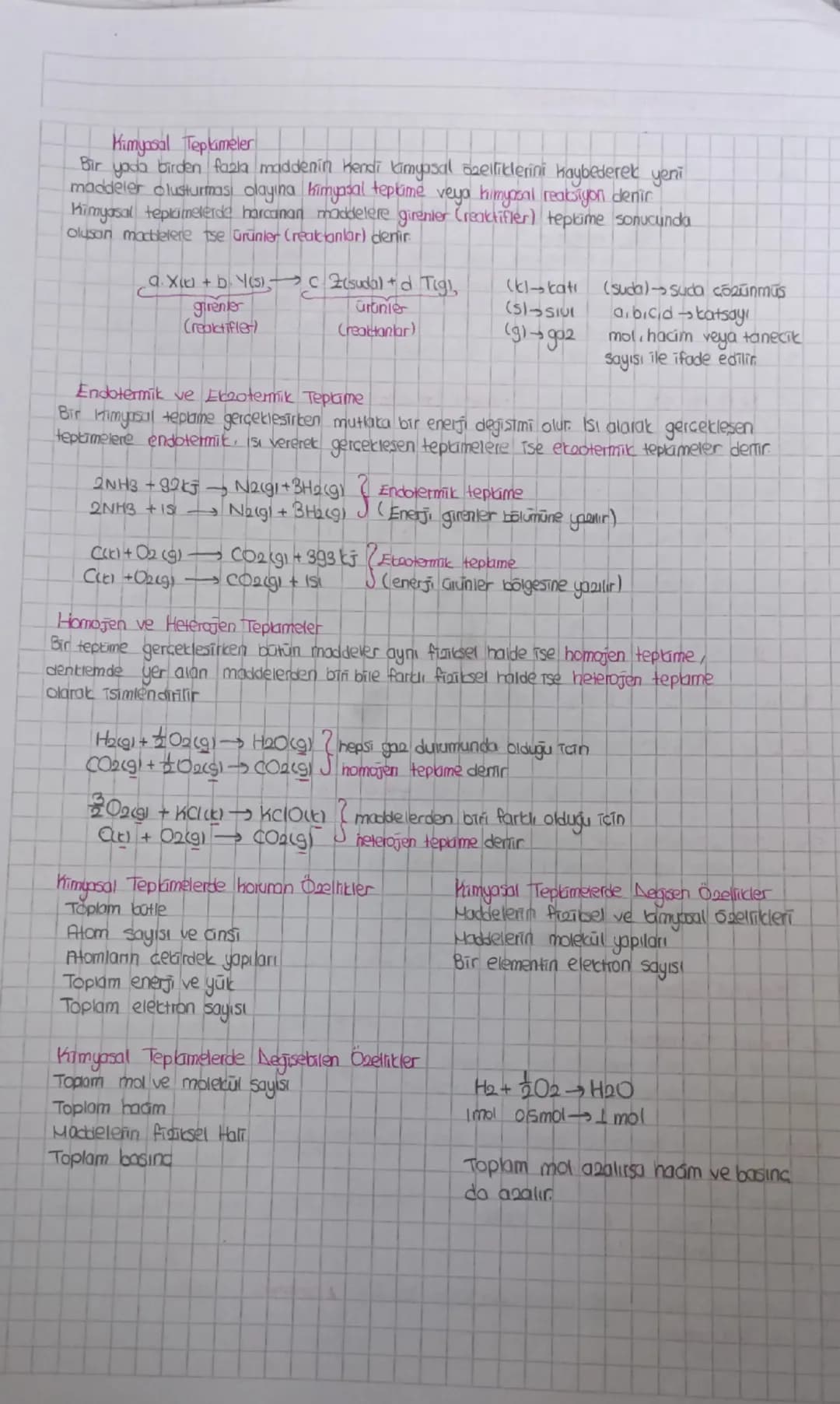 # Kimyasal Tepkimeler
Bir yada birden fazla maddenin kendi kimyasal özelliklerini kaybederek yeni
maddeler oluşturması olayına kimyasal tepk