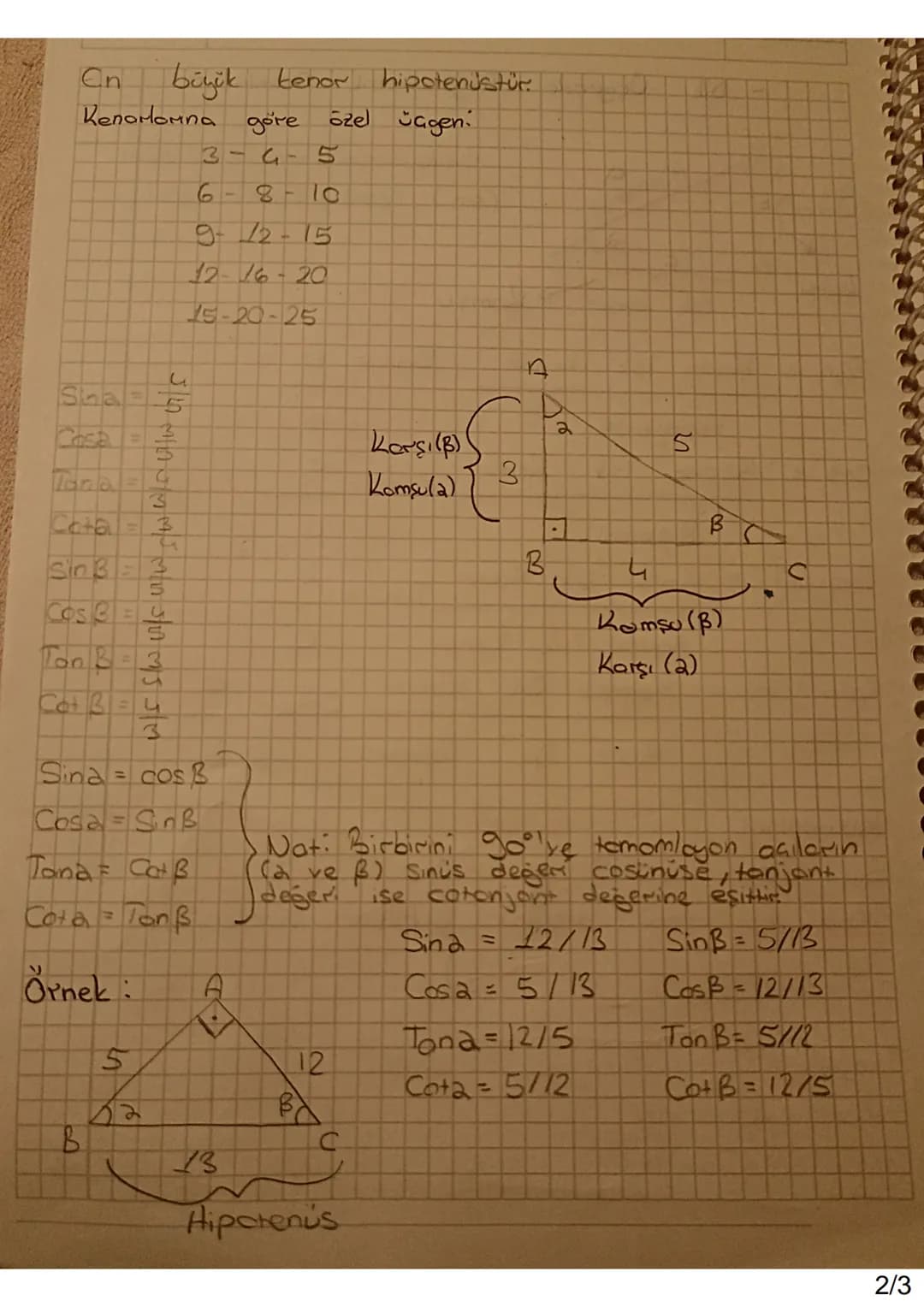 --- OCR Start ---
Dit
Üçgende Trigonometrik
Oranlar -
C
Dik
kenor b
✓
karşı
Sin =
A
9
Hipotenus
C
2B
Sinüs, kasinüs, tanjant, kotonjant
(sin