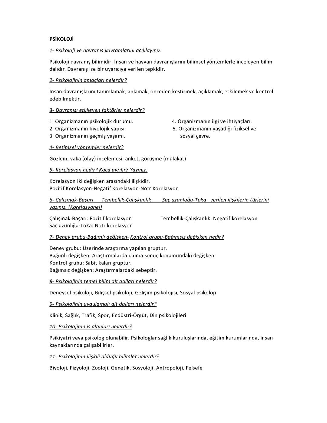 11. Sınıf Psikoloji: Soru Örnekleri ve Yazılı Hazırlığı