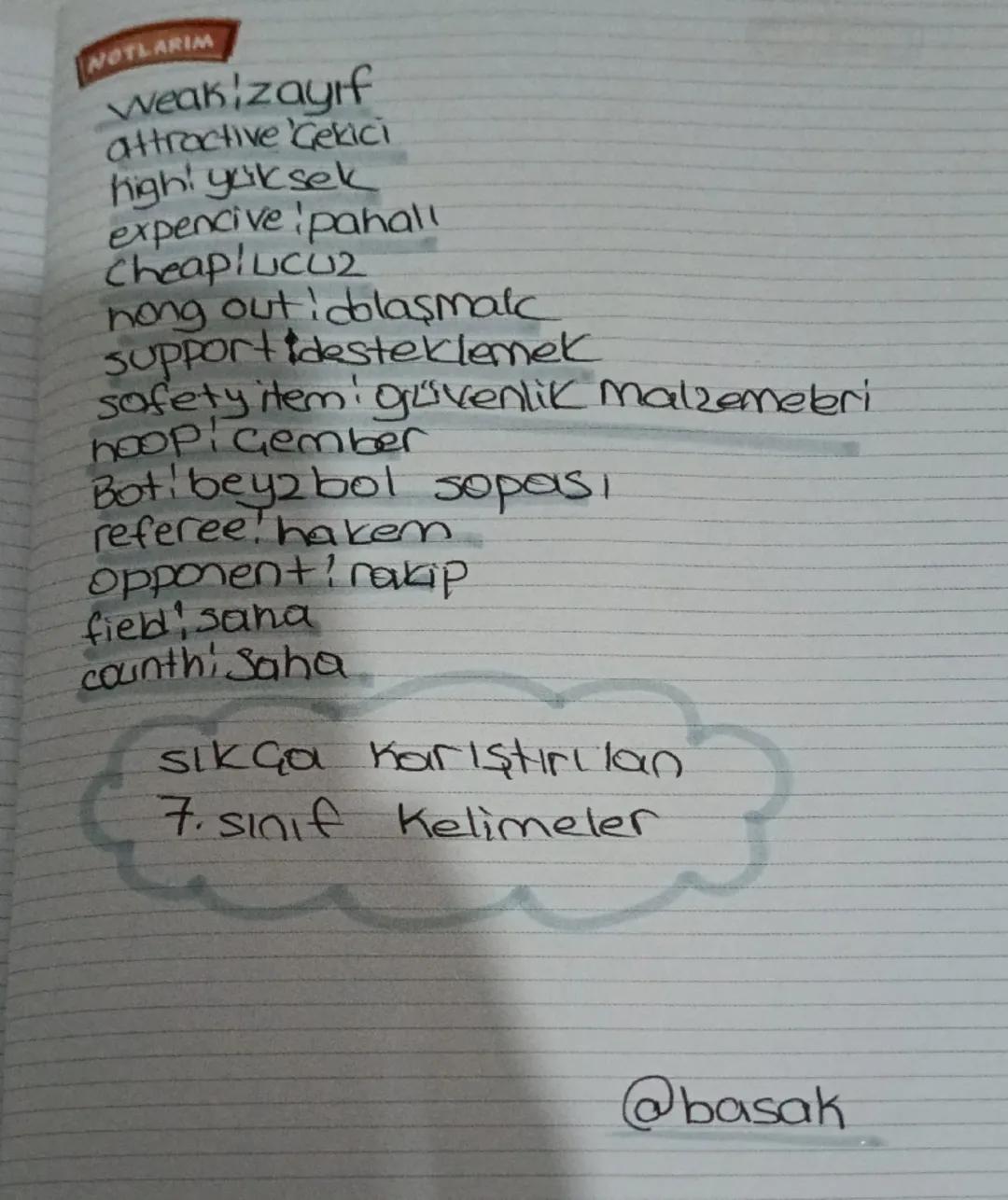 7. Sınıf İngilizce 2. Ünite sıkcça karıştırılanlar