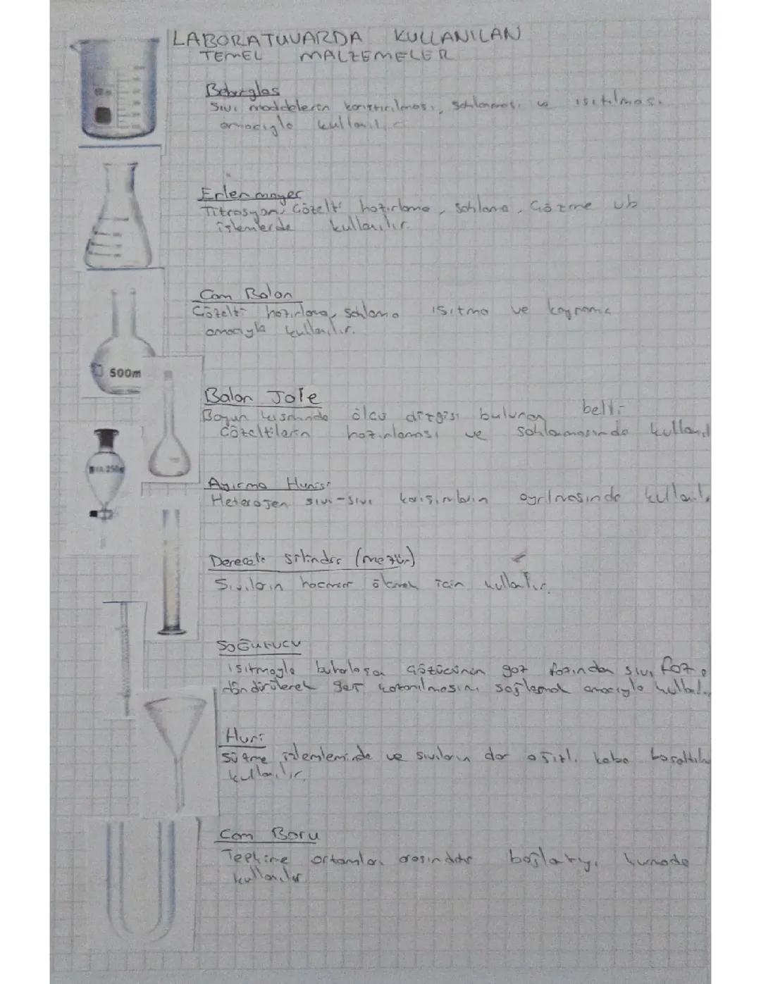 9. Sınıf kimya laboratuvarda kullanılan temel malzemeler