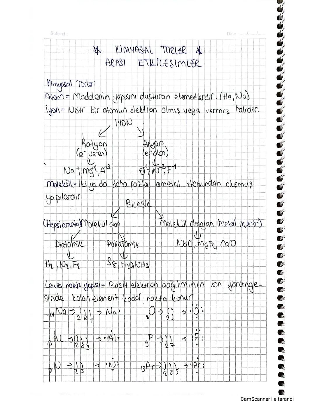 9.Sınıf Kimyasal Türler Arası Etkileşimler Test ve Özet | Güçlü ve Zayıf Etkileşimler PDF, Lewis Yapısı Konu Anlatımı