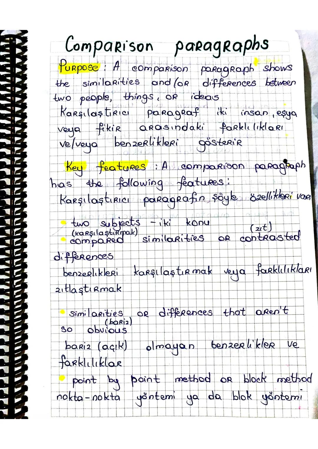 התת
Comparison paragraphs
Purpose: A comp
comparison
the similarities and (OR
paragraph shows
differences between
paragraf
iki
insan, eşya
a