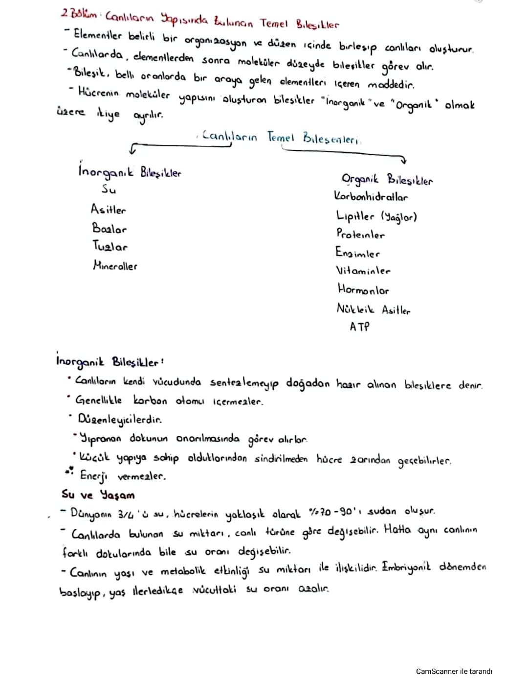 Canlıların yapısında bulunan temel bileşikler 