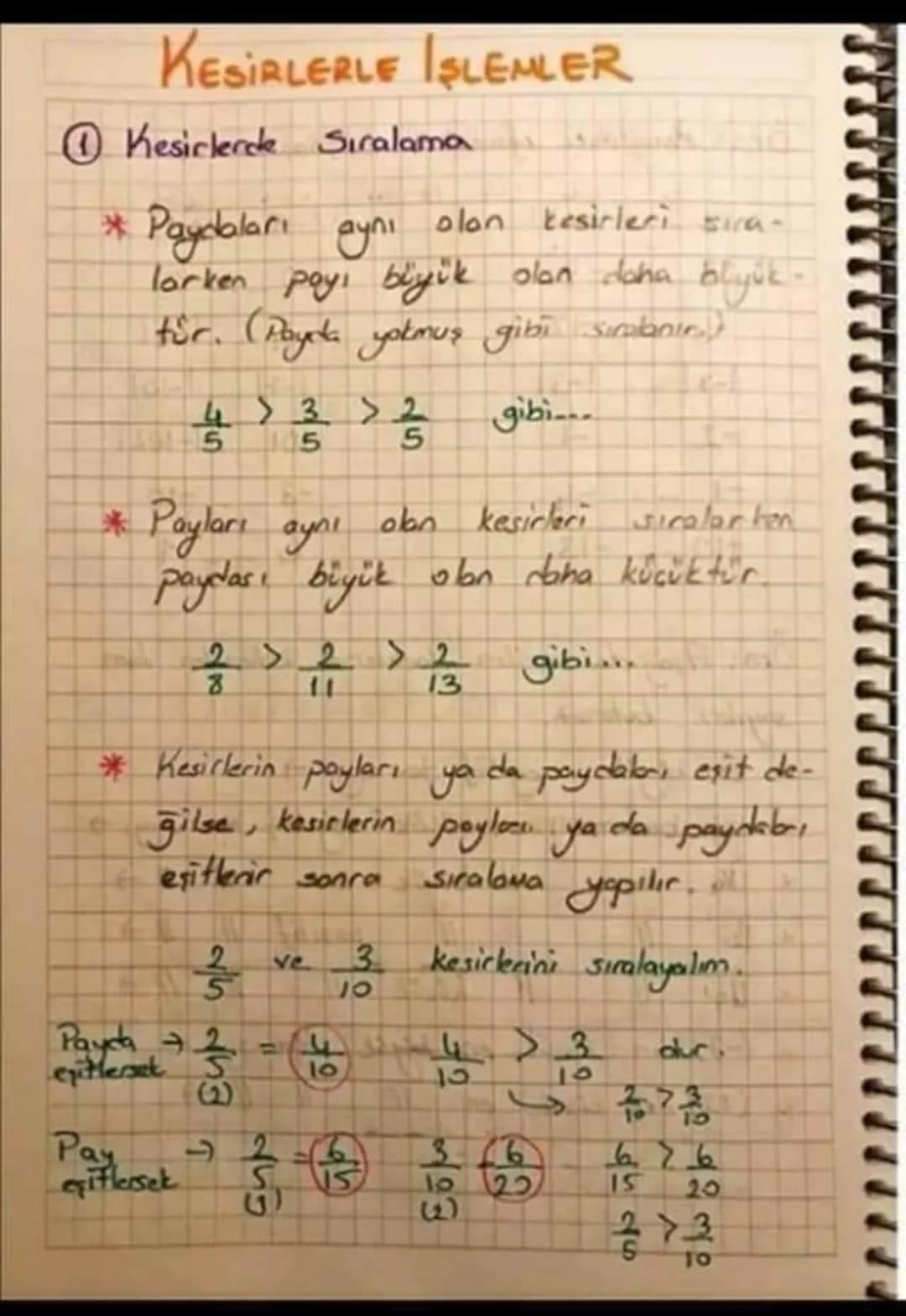 KESIRLERLE ISLEMLER
Kesirlerde Sıralama
* Paydaları aynı
olan tesirleri sıra-
larken poyi büyük olan daha blyük
für. (Payda yokmuş gibi sıra
