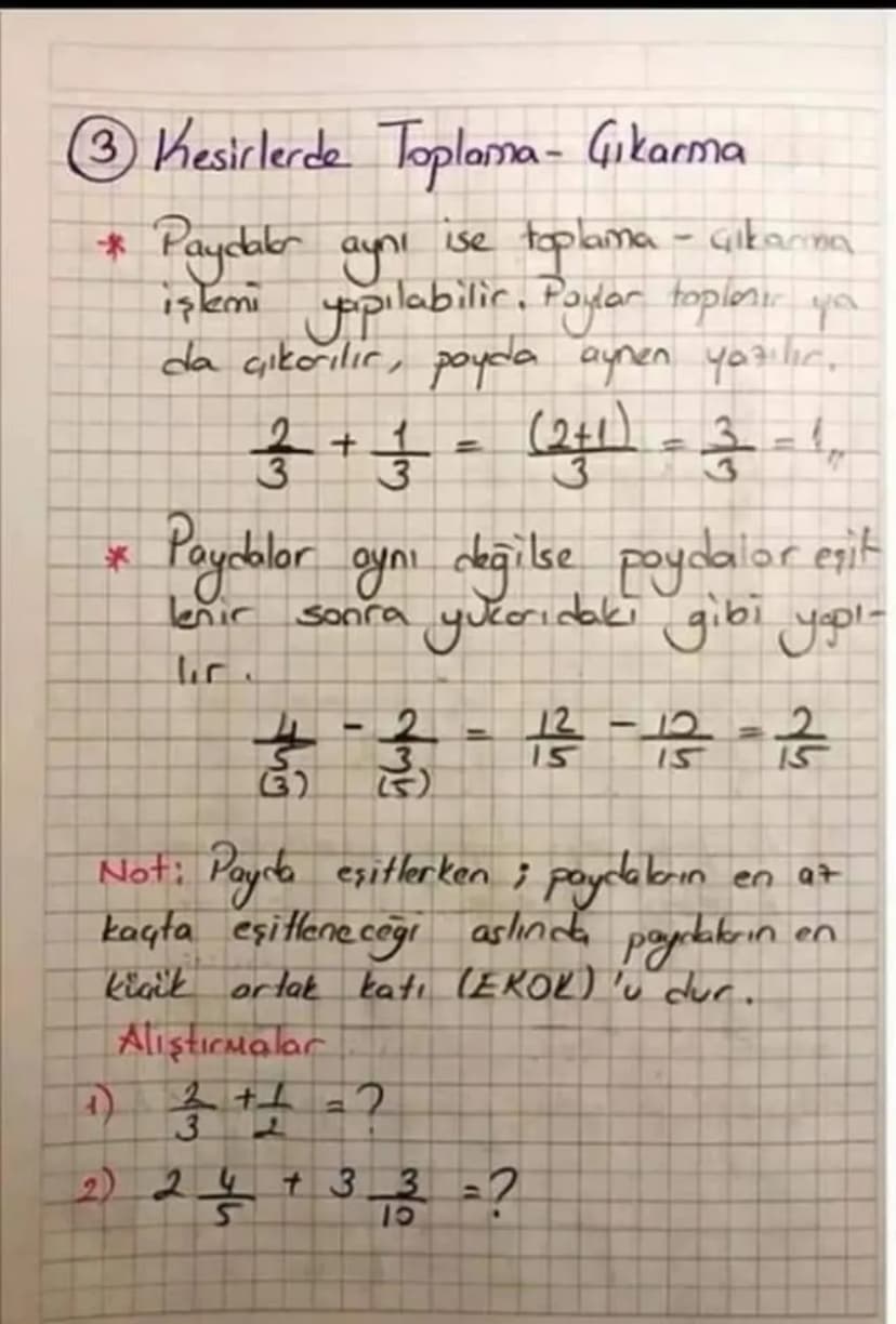 KESIRLERLE ISLEMLER
Kesirlerde Sıralama
* Paydaları aynı
olan tesirleri sıra-
larken poyi büyük olan daha blyük
für. (Payda yokmuş gibi sıra