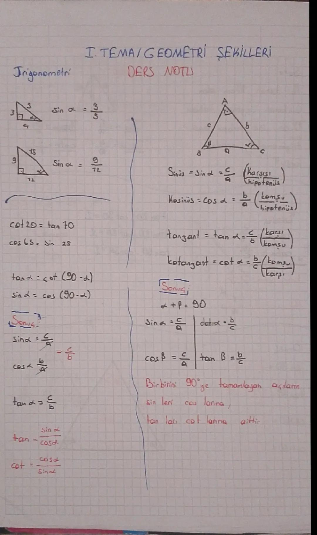 Trigonometri

I. TEMA/GEOMETRİ ŞEKİLLERİ
DERS NOTU

3
4
sin
5
9
12
Sin
8
12
cot 20 = tan 70
CDS 65 Sin 25
tand=cot (90-2)
Sind= cos (90-2)
S