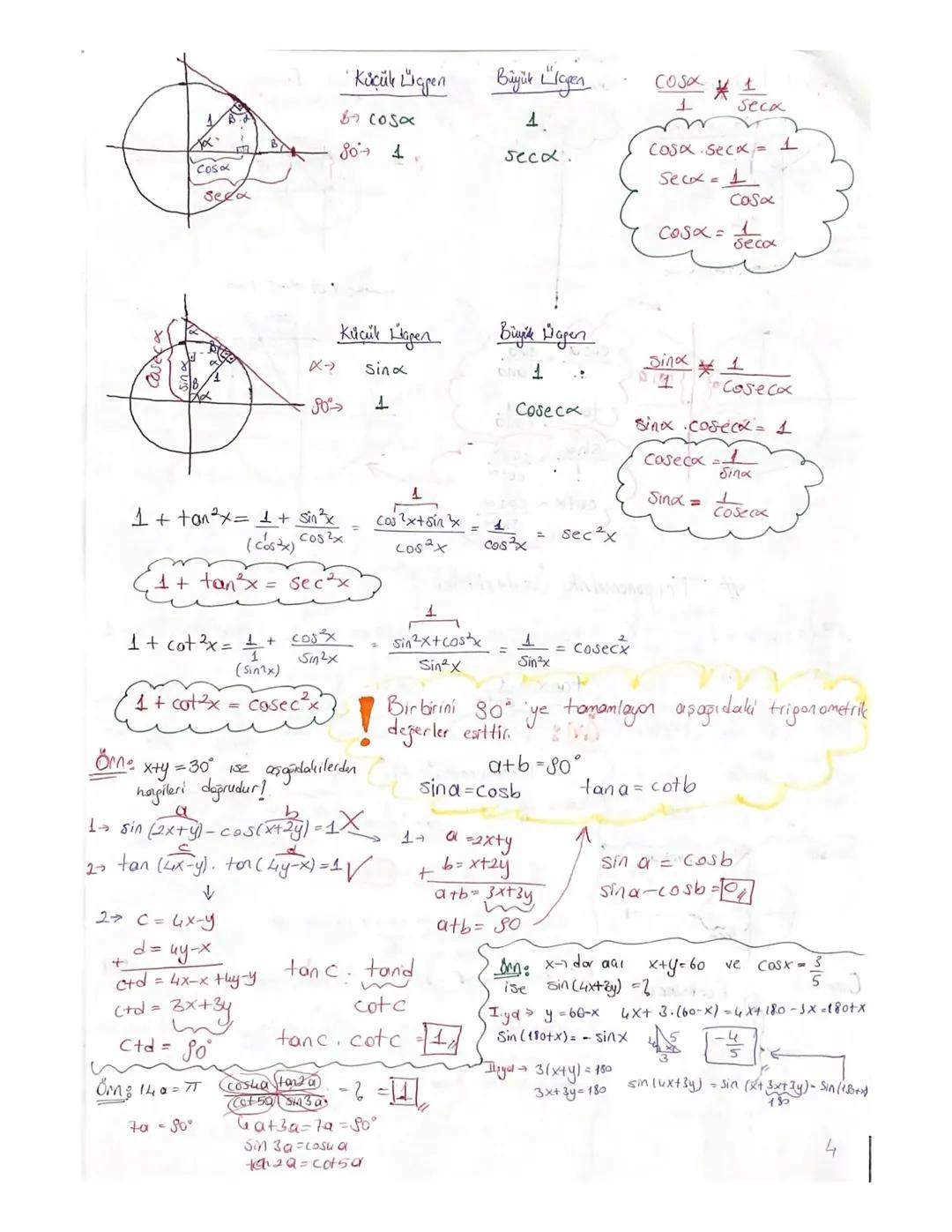 Sinx = 1-cos³×
cotx
# Trigonometrik Özdeşlikler #
Sin²x+cos³²x = 1
tonx- sinx
cosx
tanx = 1
cotx= cosx
ton x.cotx=1
Sinx
cotx 1
tanx
(4- cos