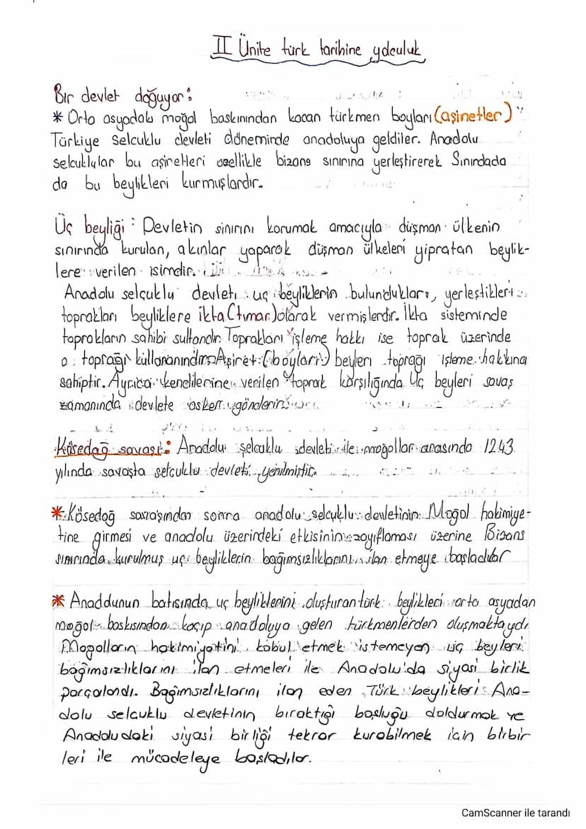 Bir devlet doğuyor:
II Ünite türk tarihine ydeuluk,
* Orta asyadal moğol baskınından kocan türkmen boyları (aşinetler)"
Türkiye Selcuklu dev