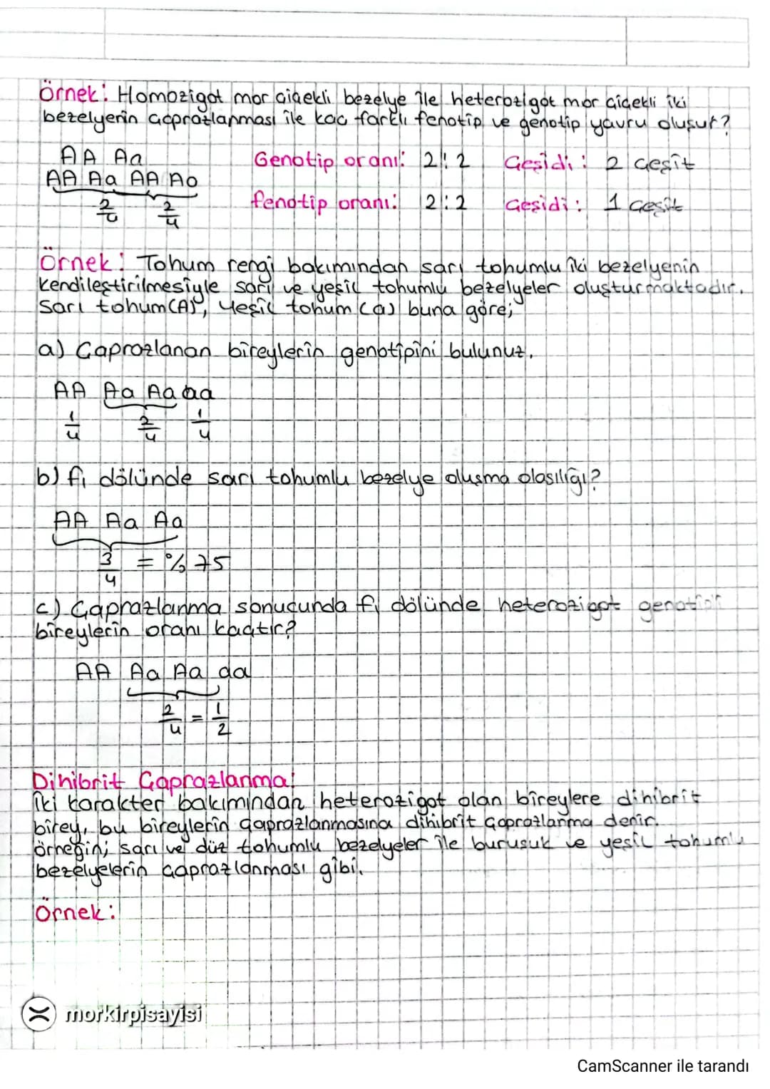 (X)
* Orn: AaBBdd genotipli birey ile AaBbDD genotipli bireyin
Goprozlanması sonucunda AGBBDd genotipli bireyin olma olasılığı?
AaxAo
AA Ad 