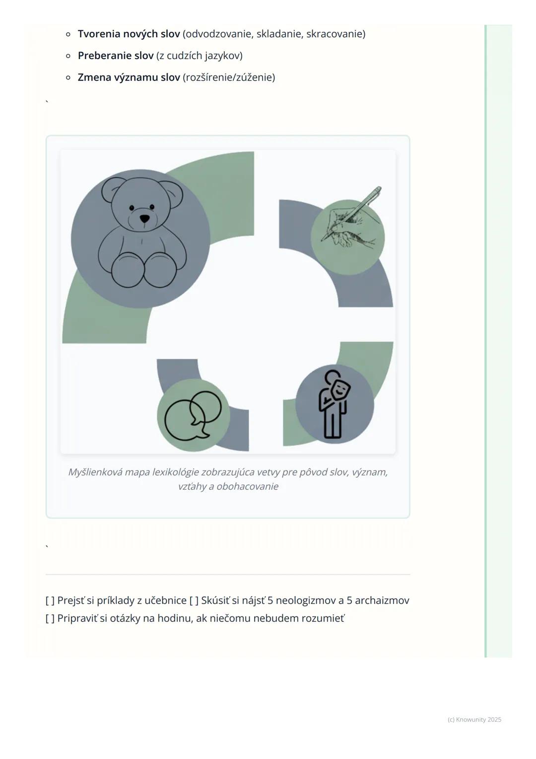 # Lexikológia - Slovná zásoba

## 1. Prehľad lexikológie a slovnej zásoby

Lexikológia je super dôležitá časť jazykovedy, ktorá sa zaoberá s