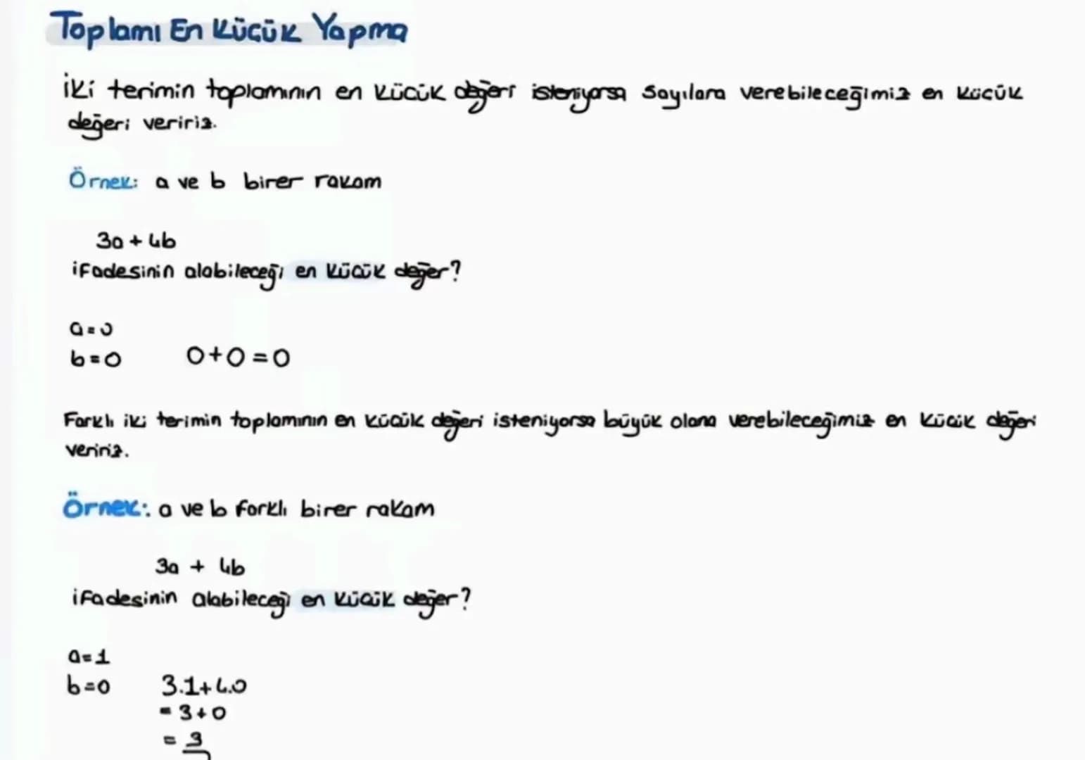 Temel Kavramlar
Toplamı En Büyük Yapma
iki terimin toplamının en büyük değeri isteniyorsa verebileceğimiz en büyük
değeri veririz.
Örnek: a 