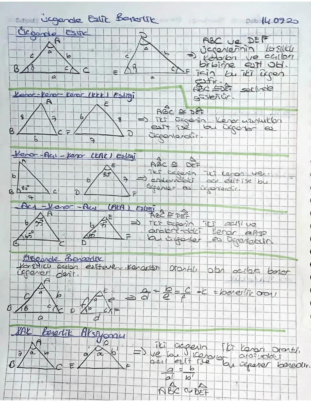 Üçgenlerde Eşlik ve Benzerlik: 9. Sınıf PDF ve Testler