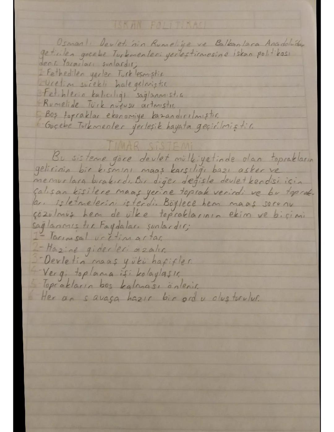 İskan Politikası/Tımar Sistemi