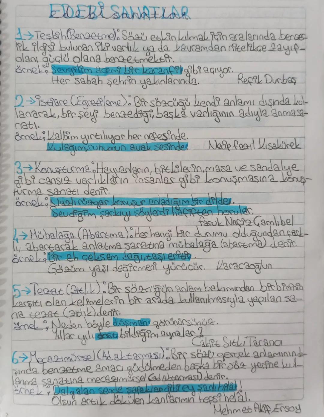 9. Sınıf Edebi Sanatlar Ders Notları ve Örnekler