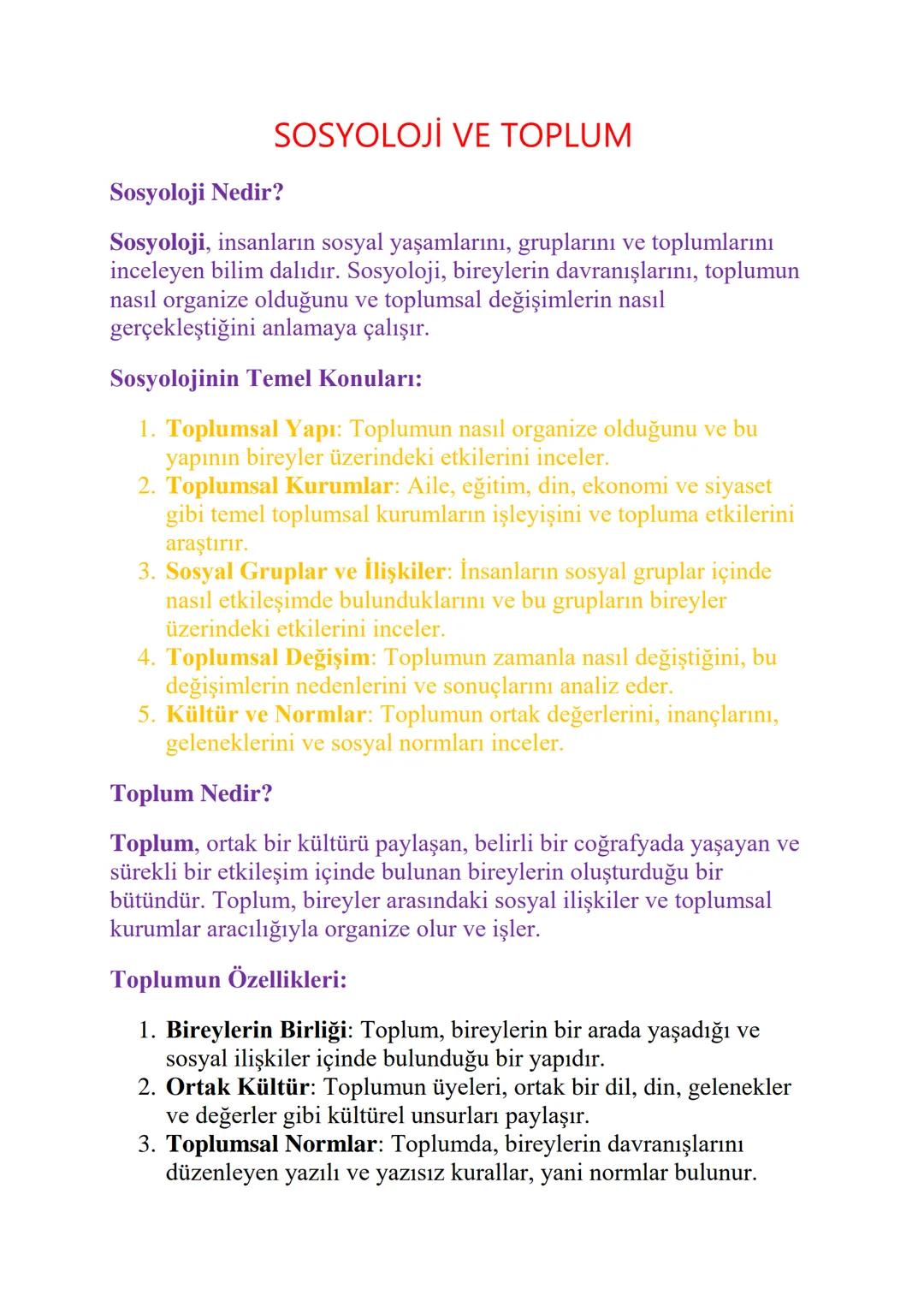 Sosyoloji Nedir?
SOSYOLOJİ VE TOPLUM
Sosyoloji, insanların sosyal yaşamlarını, gruplarını ve toplumlarını
inceleyen bilim dalıdır. Sosyoloji