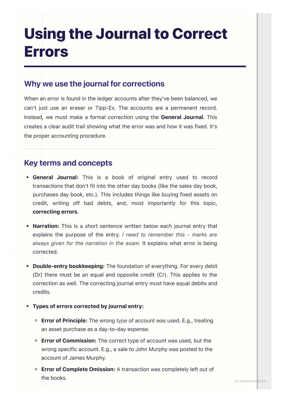 # Using the Journal to Correct
Errors

Why we use the journal for corrections

When an error is found in the ledger accounts after they've b
