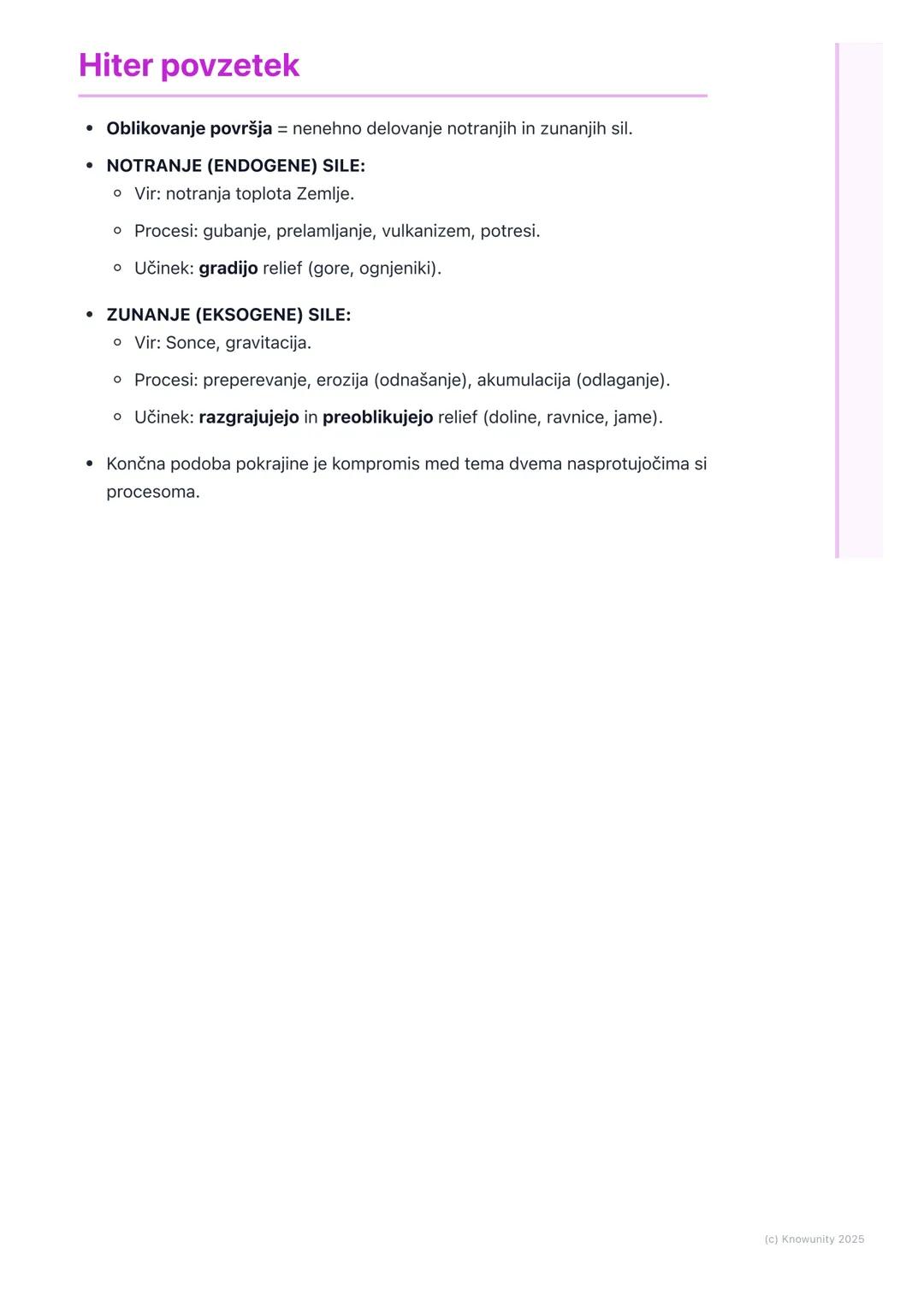 # Oblikovanje površja

Splošno o oblikovanju površja

Zemeljsko površje se nenehno spreminja. Ni statično. Na videz trdna tla pod
našimi nog