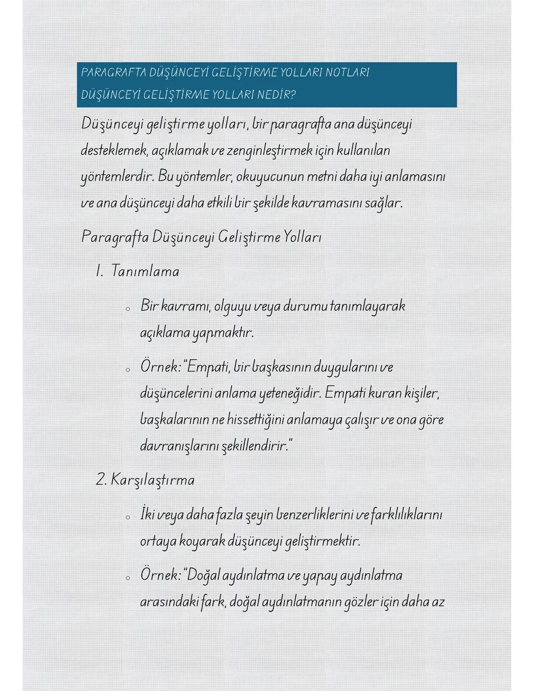 Paragrafta Düşünceyi Geliştirme Teknikleri