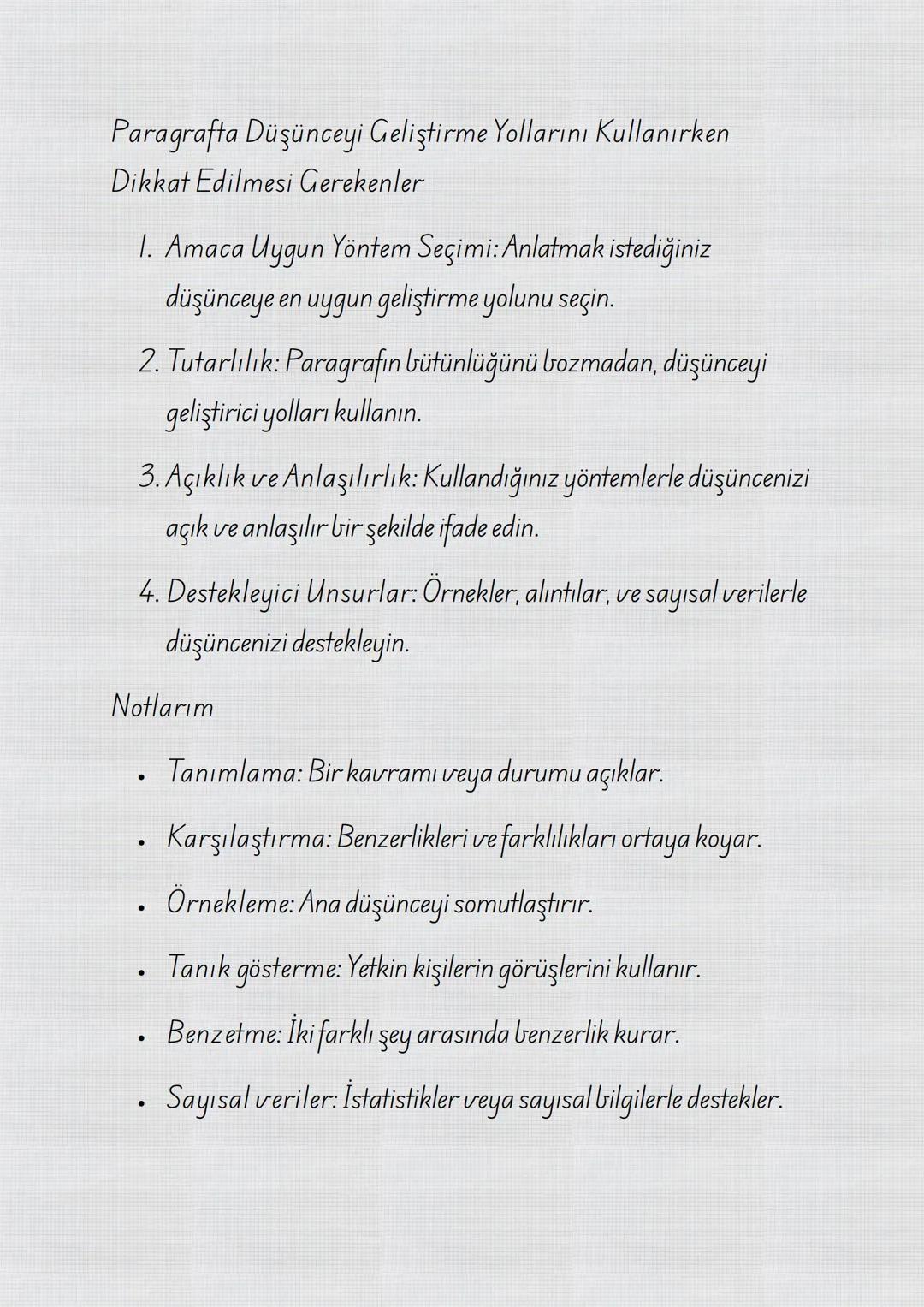 PARAGRAFTA DÜŞÜNCEYİ GELİŞTİRME YOLLARI NOTLARI
DÜŞÜNCEYİ GELİŞTİRME YOLLARI NEDİR?
Düşünceyi geliştirme yolları, bir paragrafta ana düşünce