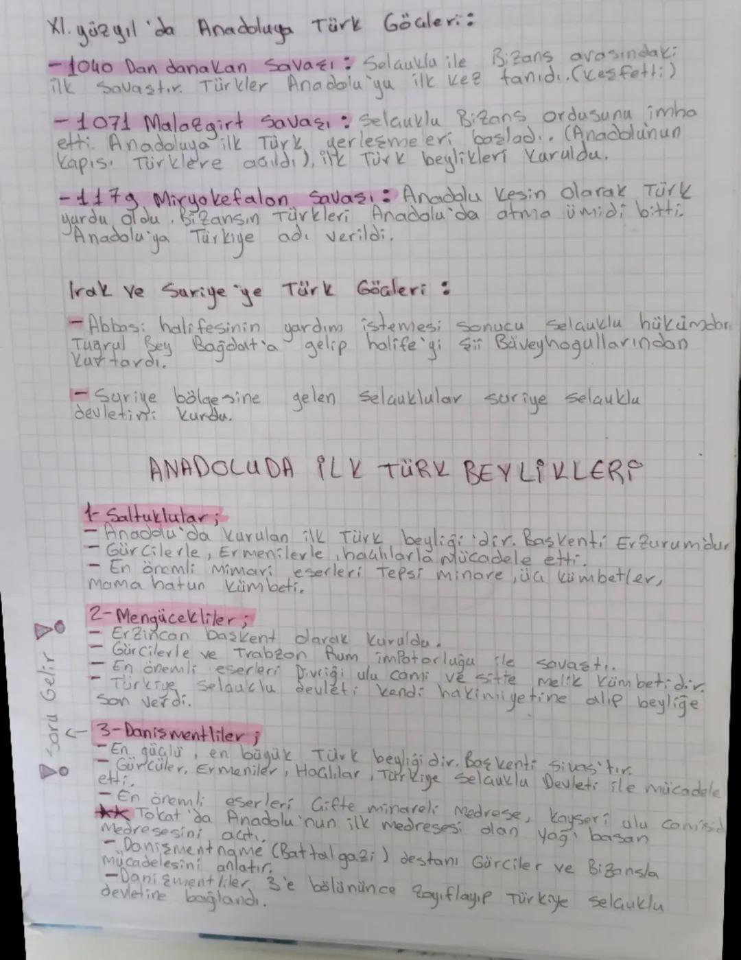 XI. yüzyıl da Anadoluya Türk Göçleri:
-1040 Dan danakan Savaşı : Selauklu ile Bizans avasındaki
ilk Savaştır. Türkler Anadolu'yu ilk kez tan