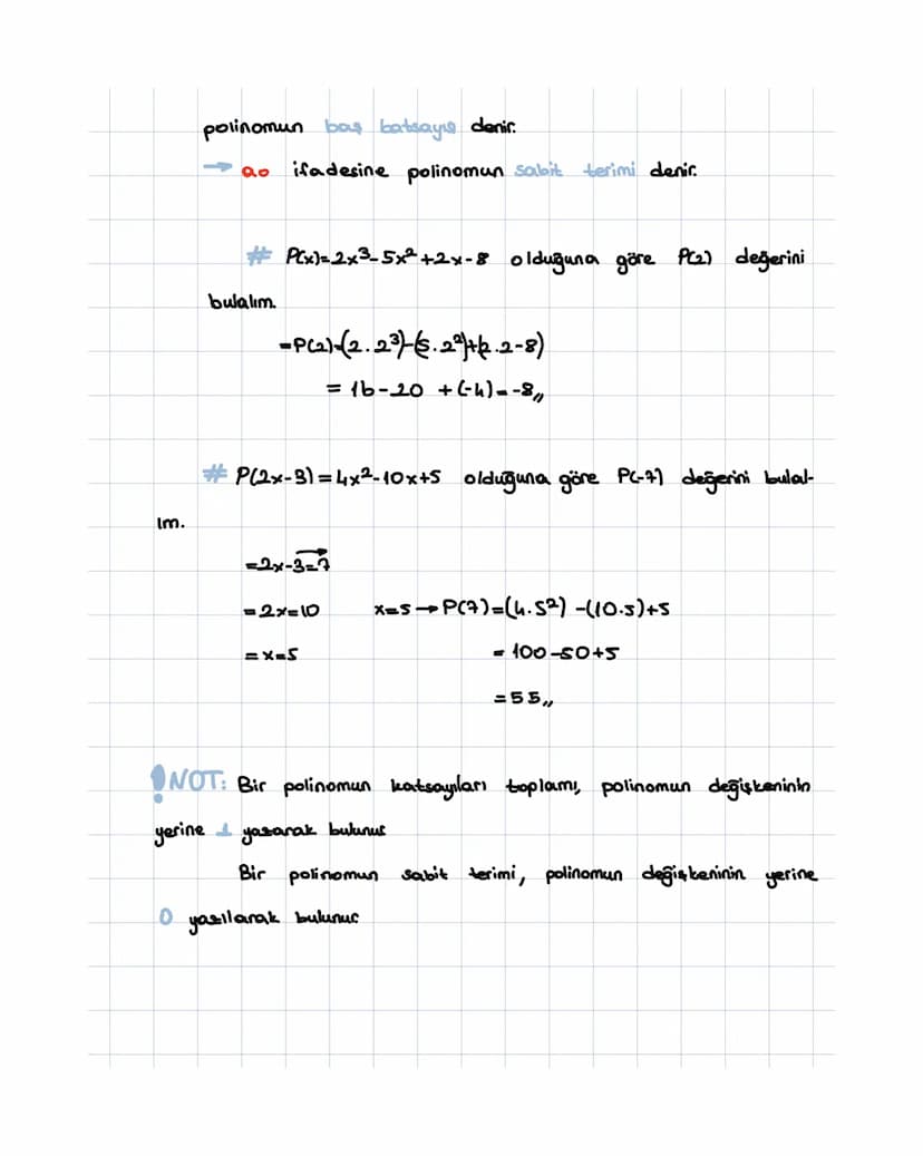 Polinom Kavramı
x bir değişken.
DEN
ve
a1, a2, a3, ... au
birer gerçek tam sayı olmak üzere
P(x)=anx tan-1 X^-1 +
'+ ··· + a2x²+aix+aox°
bia