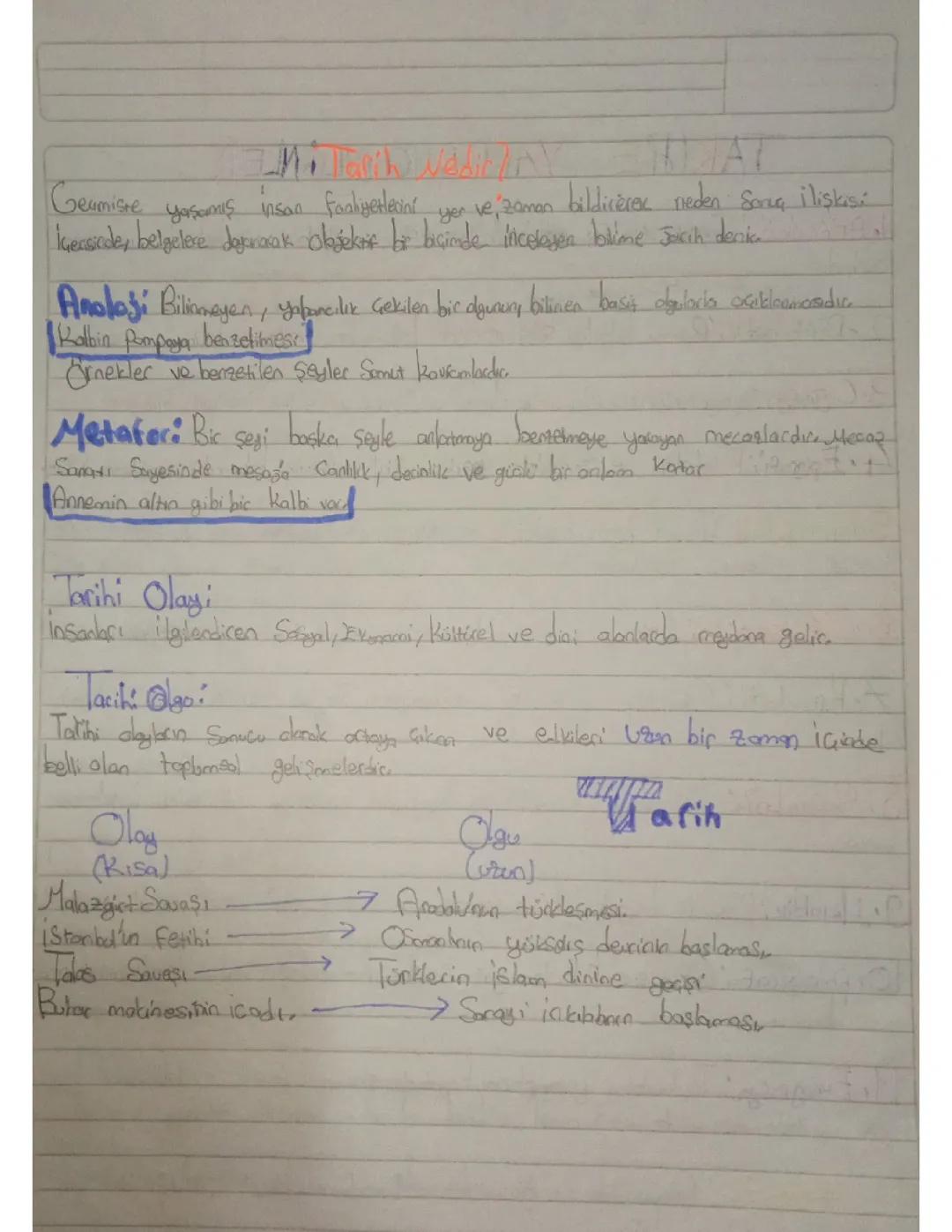 Tarih nedir?  Analoji metafor kavramları tarihi olay ve olgu nedir?