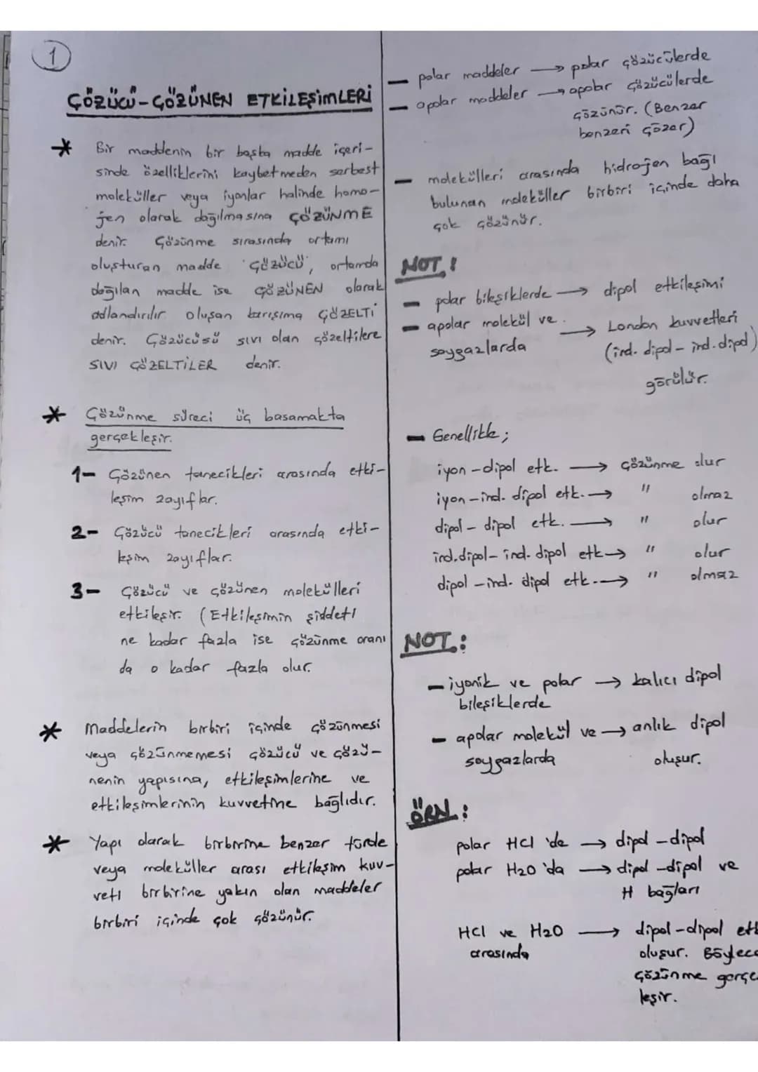 *
ÇÖRÜW-GÖRÜNEN ETKİLESİMLERİ
Bir maddenin bir başka madde içeri-
sinde özelliklerini kaybetmeden serbest
moleküller veya iyonlar halinde ho