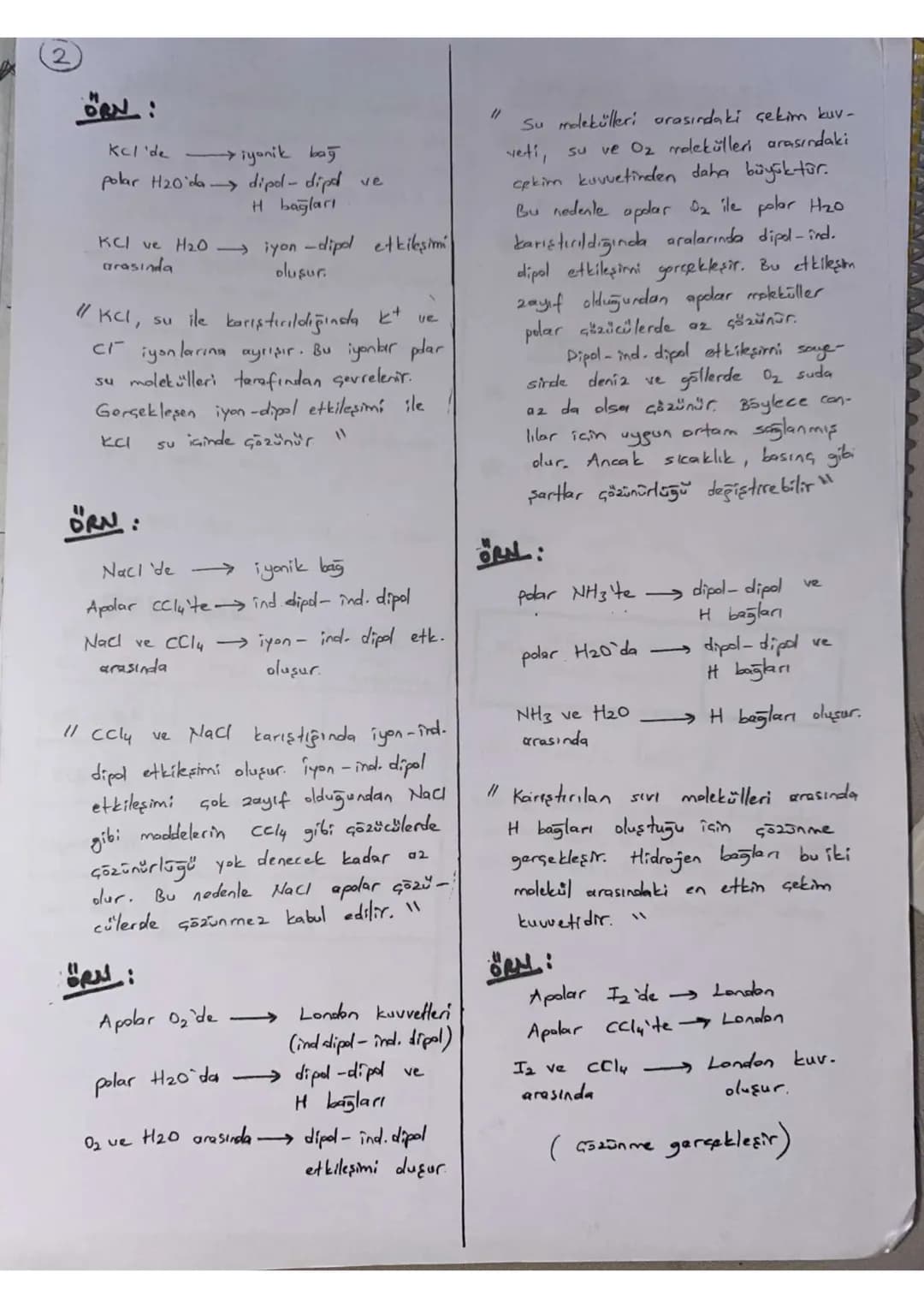 *
ÇÖRÜW-GÖRÜNEN ETKİLESİMLERİ
Bir maddenin bir başka madde içeri-
sinde özelliklerini kaybetmeden serbest
moleküller veya iyonlar halinde ho