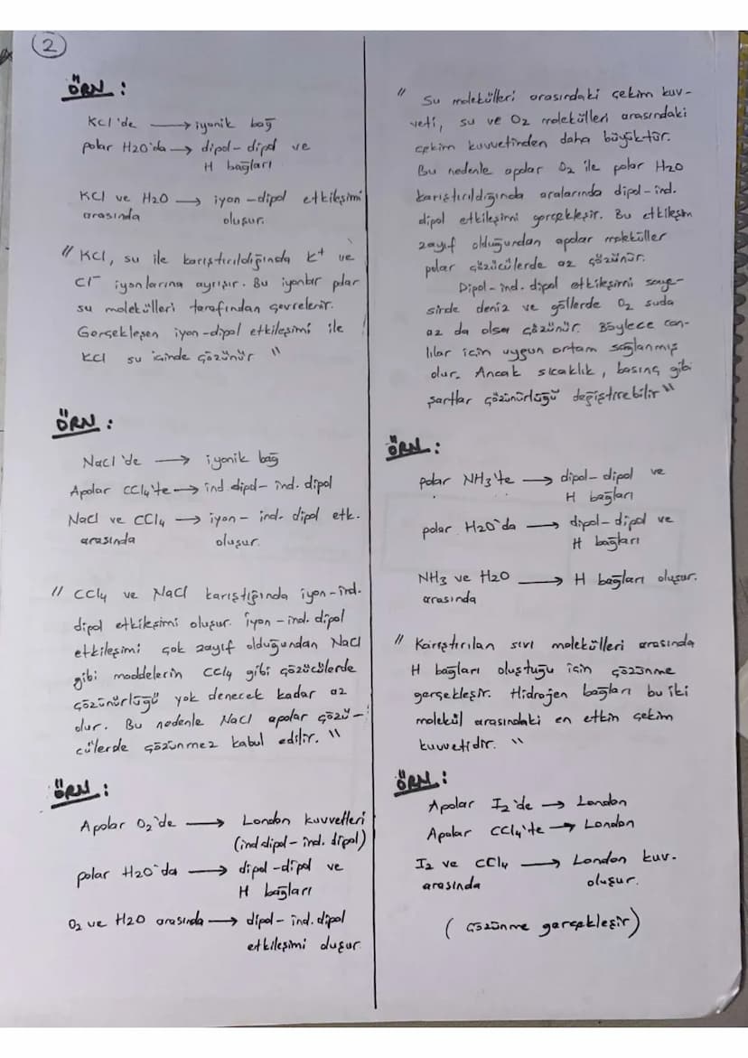 *
ÇÖRÜW-GÖRÜNEN ETKİLESİMLERİ
Bir maddenin bir başka madde içeri-
sinde özelliklerini kaybetmeden serbest
moleküller veya iyonlar halinde ho