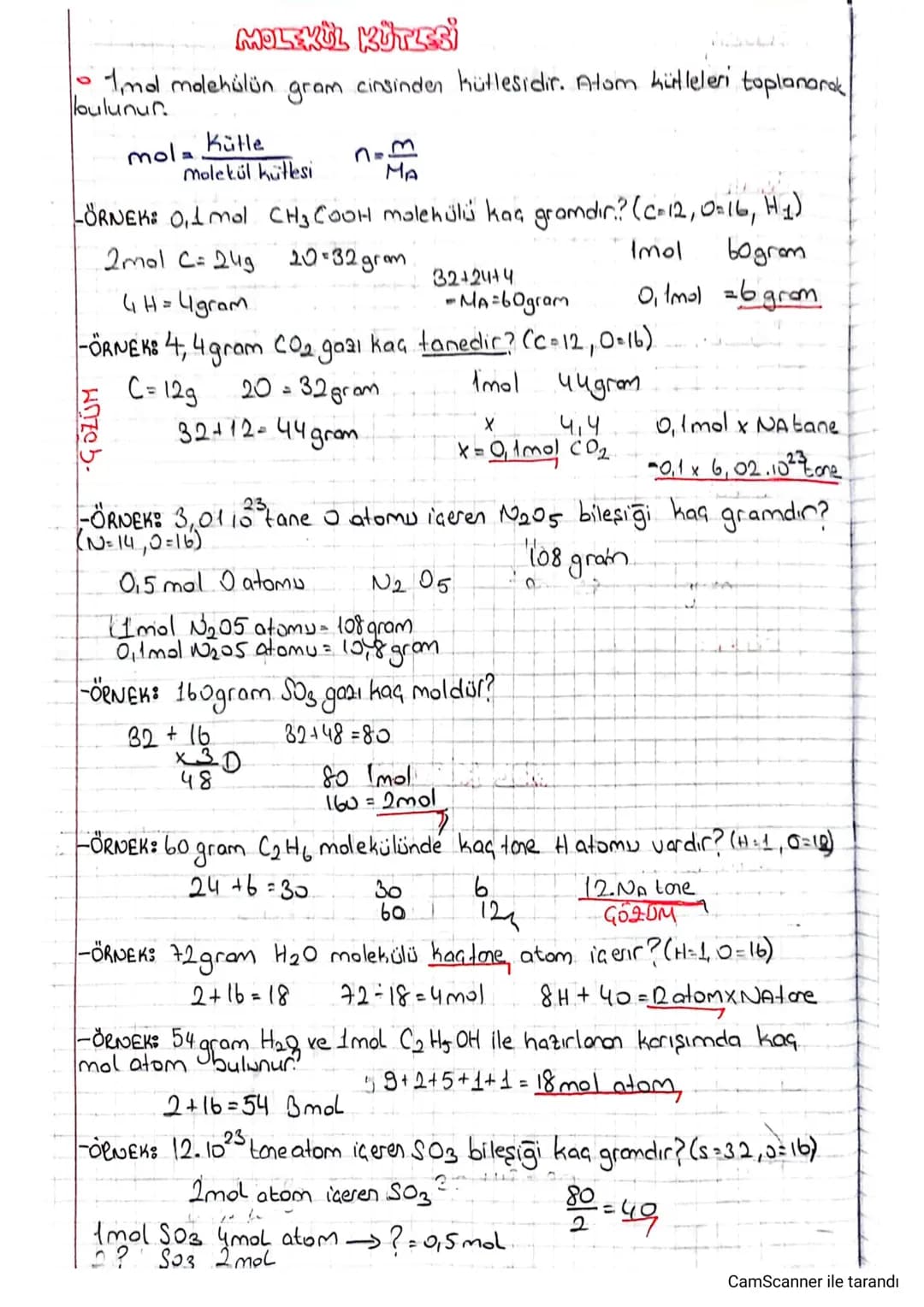 9
MOLEKUL KÜTLESİ
1 mol molehülün gram cinsinden kütlesidir. Atom kütleleri toplanarak
loulunur.
mol=
Kütle
molekül kütlesi
113
MA
-ÖRNEK: 0