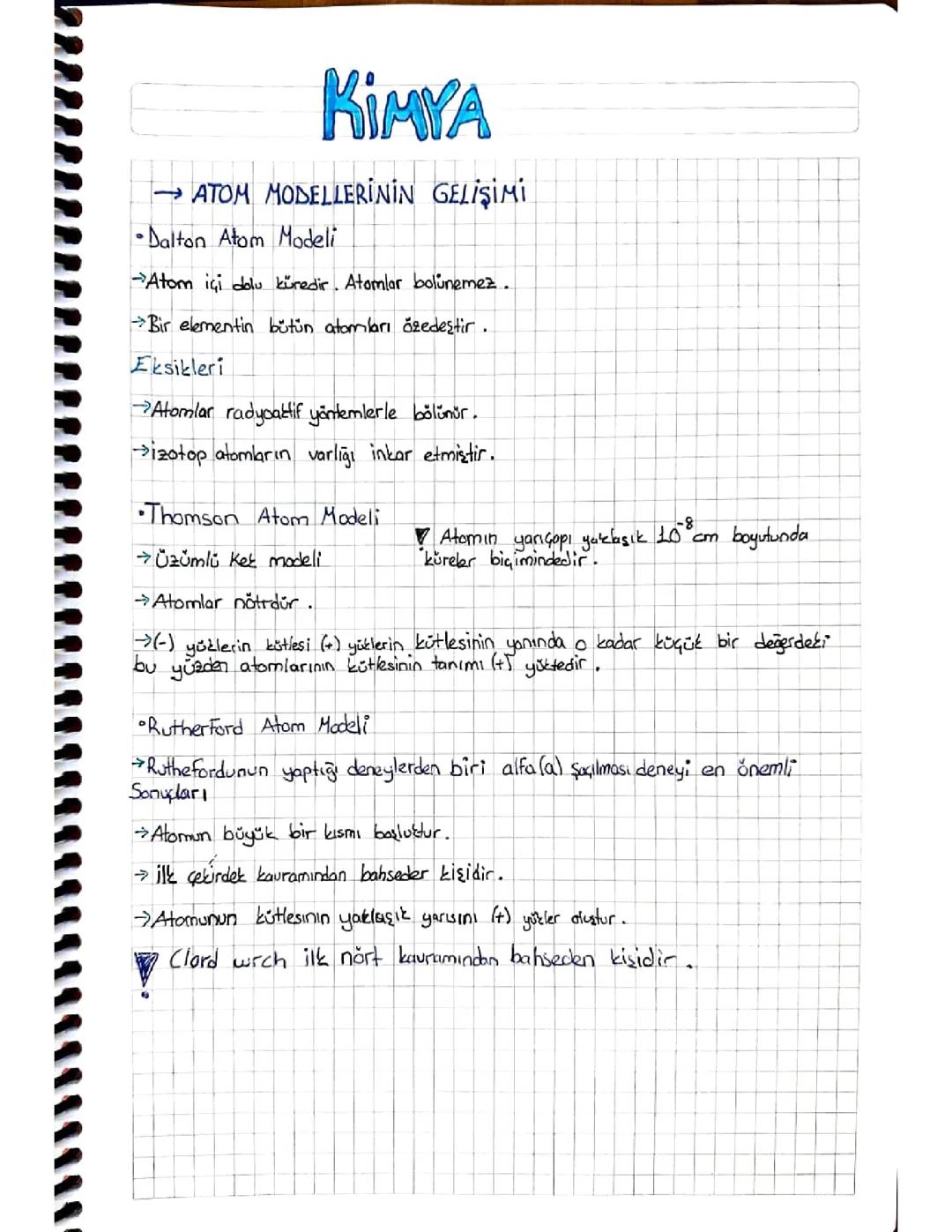 Atom modellerinin gelişimi Kimya